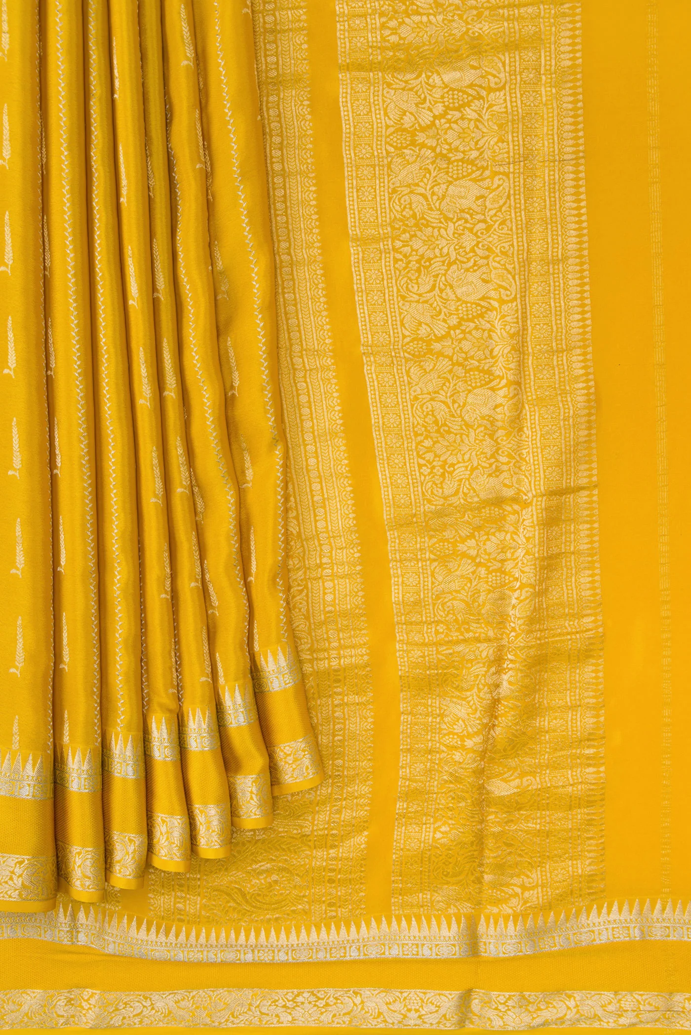 Yellow Mysore Crepe Saree - Image 4