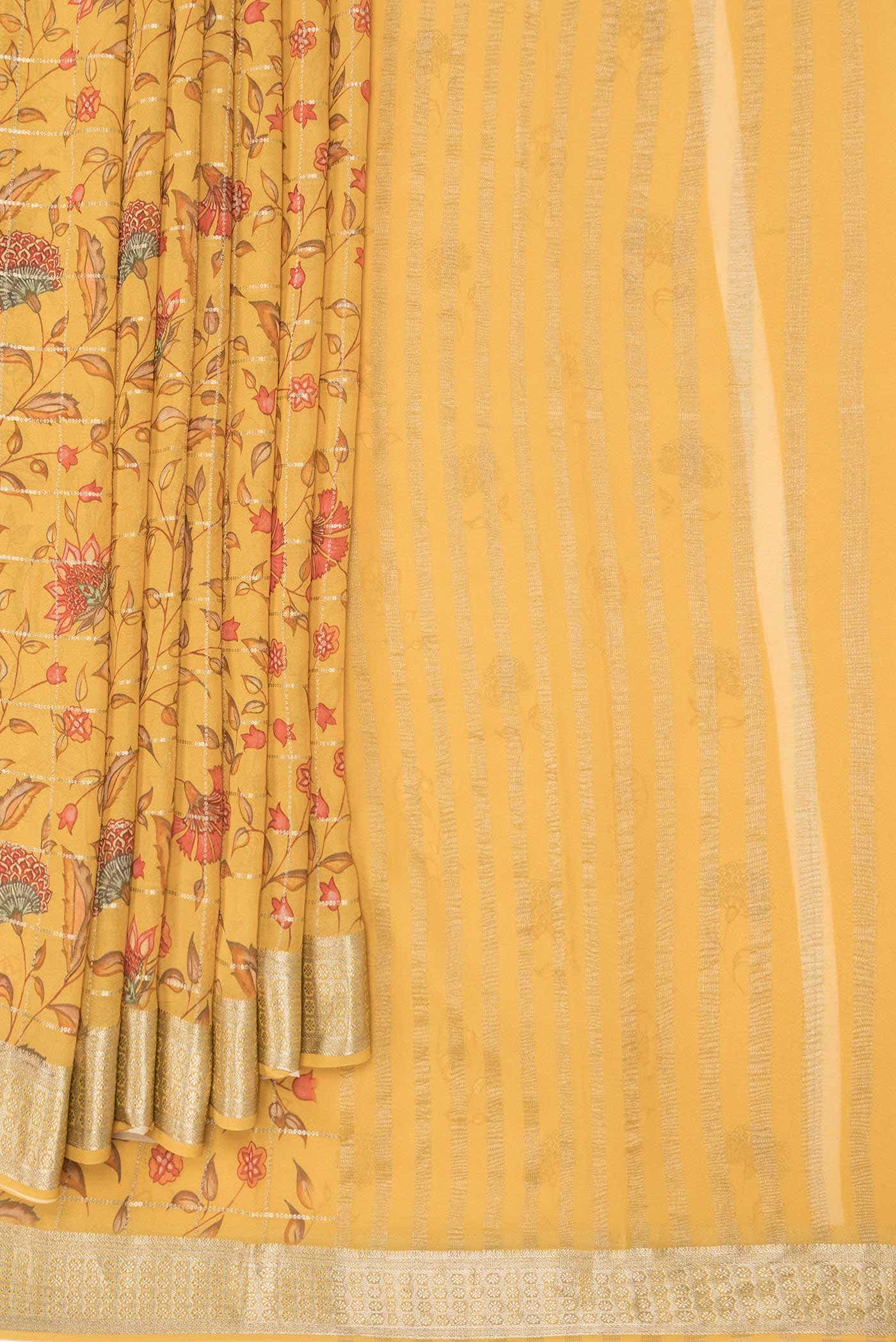 Mustard Dual Tone Mysore Georgette Saree - Image 2