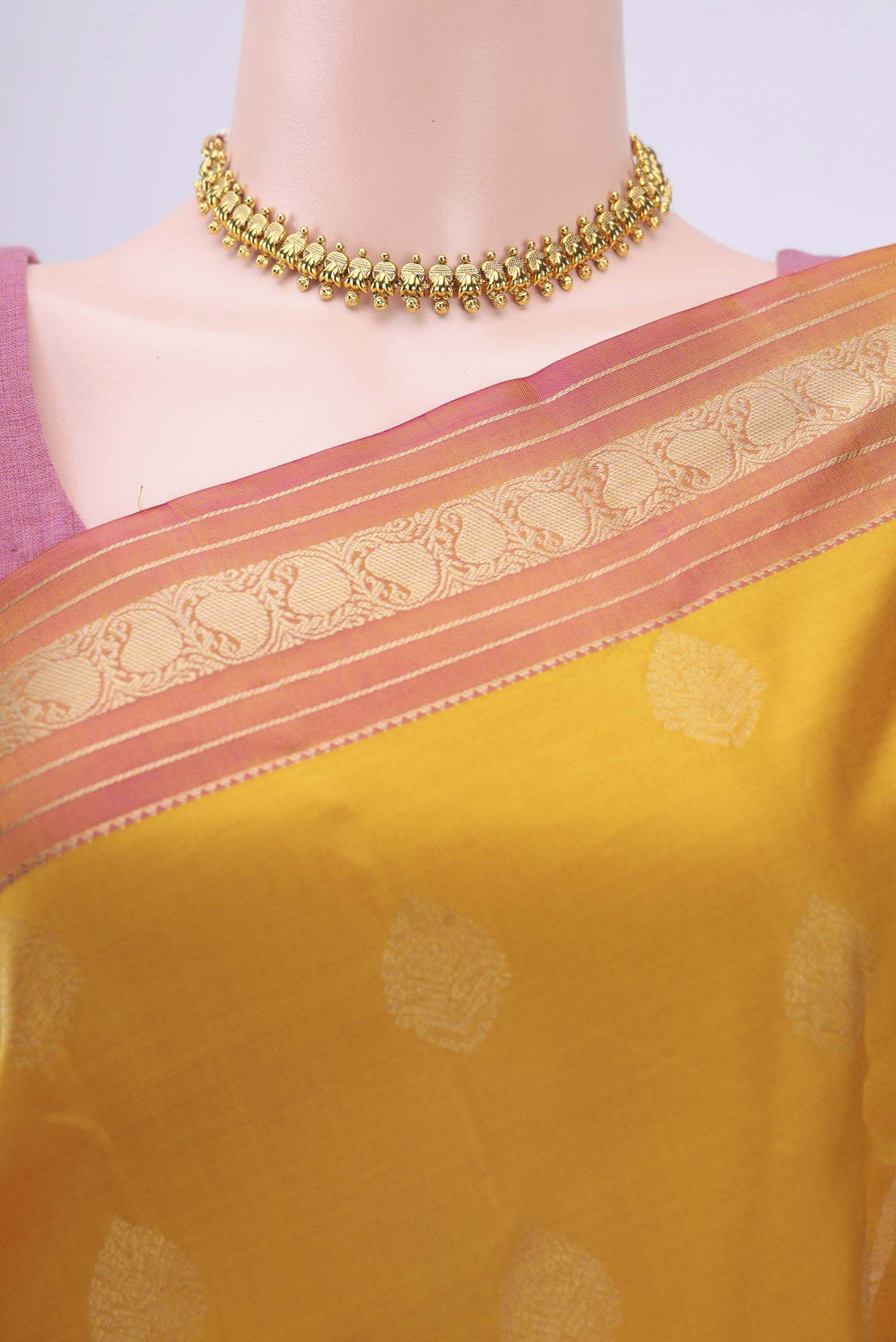 Mustard Dual Tone Nangavalli Silk [ Salem ] Saree - Image 2