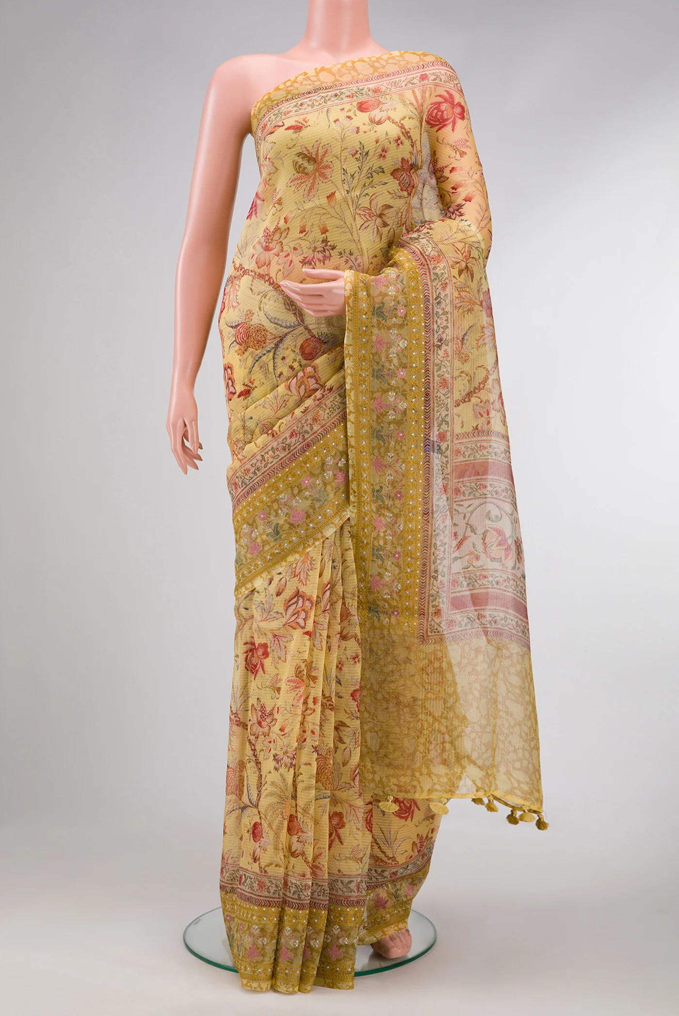 Mustard Organza Silk Saree