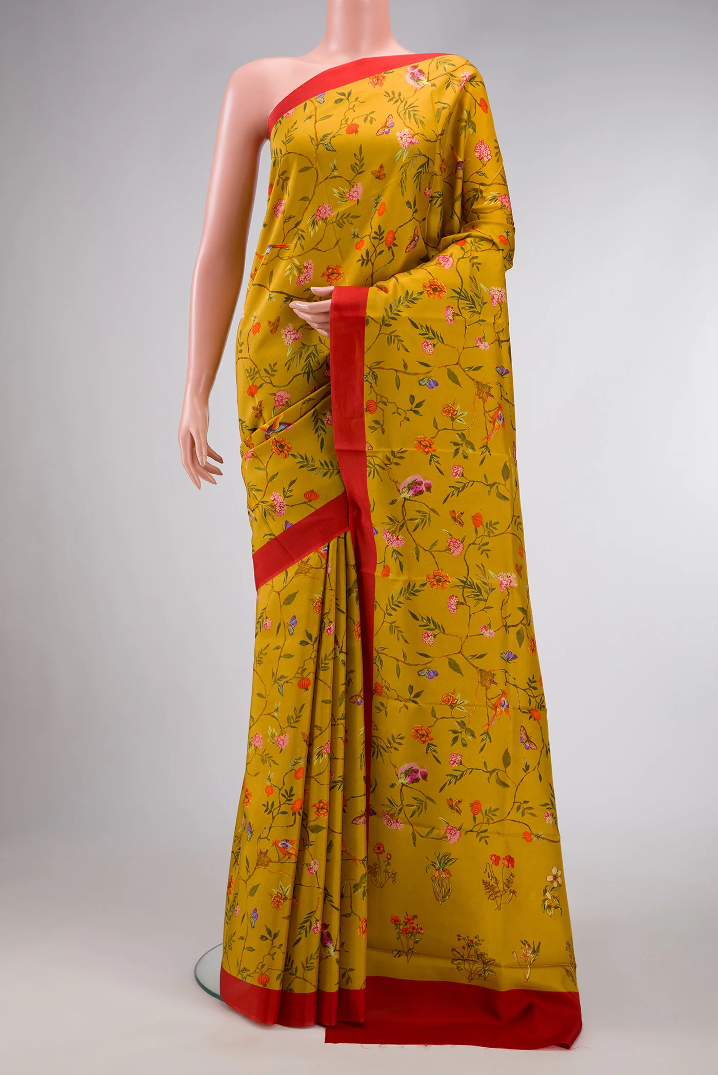 Mustard Printed Silk Saree