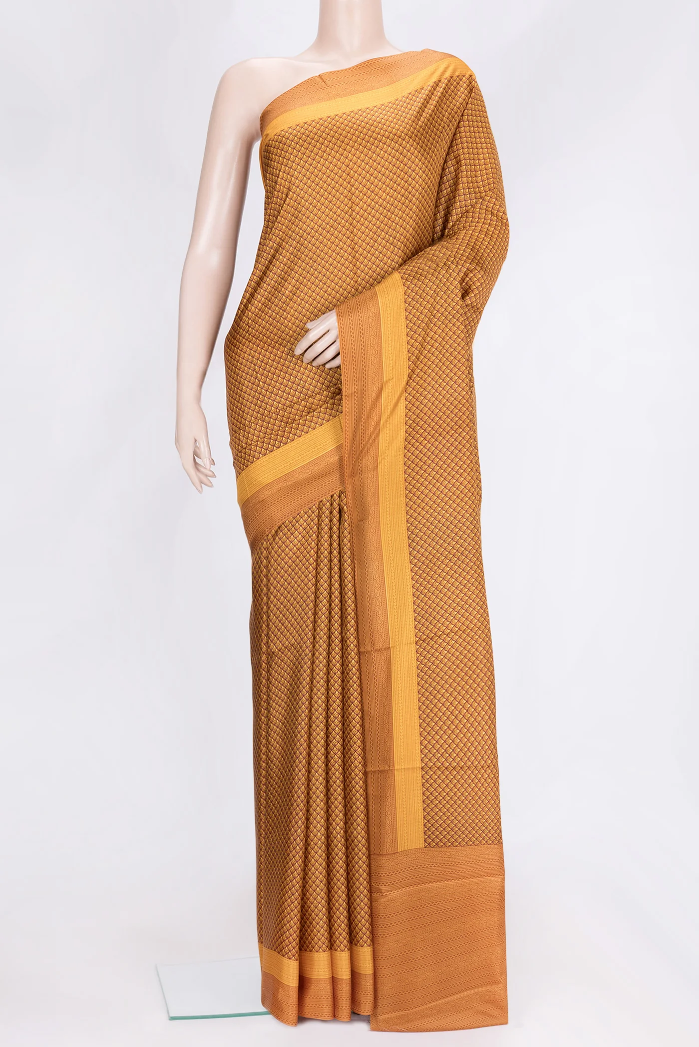 Mustard Printed Silk Saree