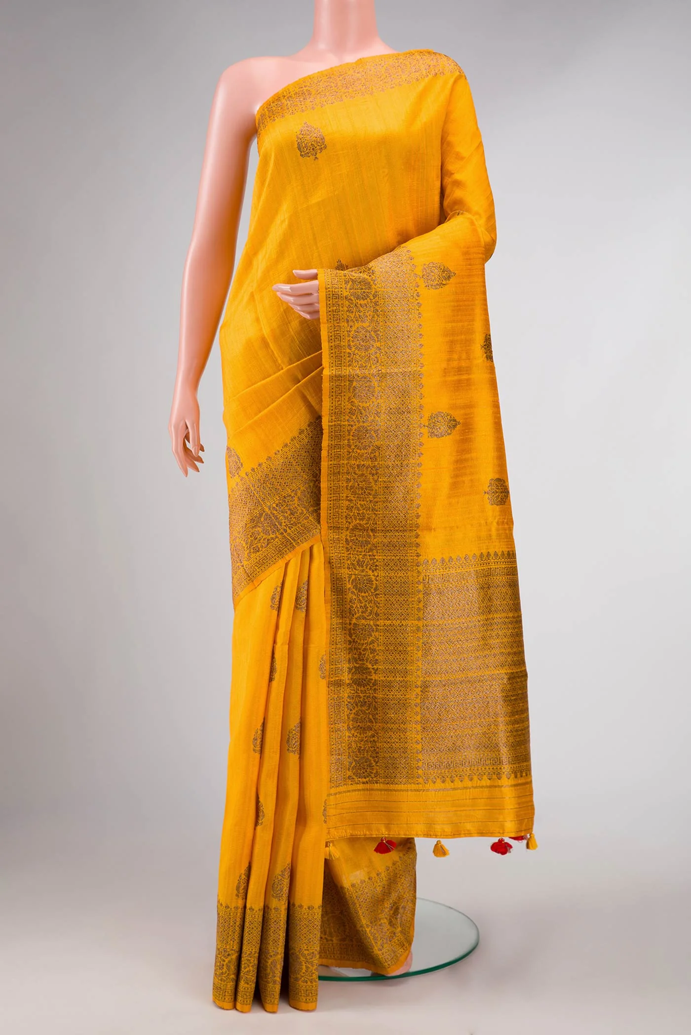 Mustard Dual Tone Raw Silk Saree