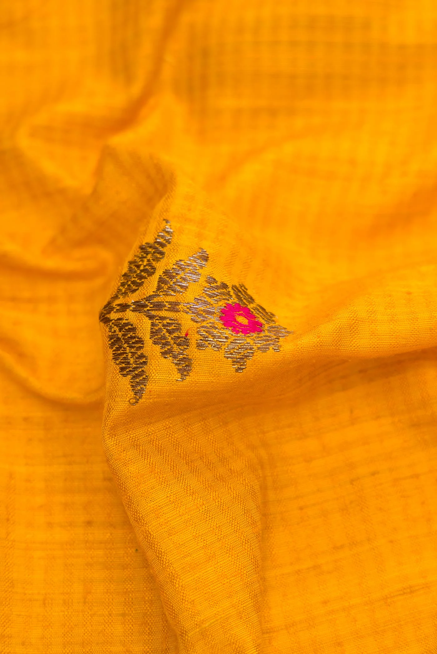 Yellow Banarasi Tussar Silk Saree - Image 2