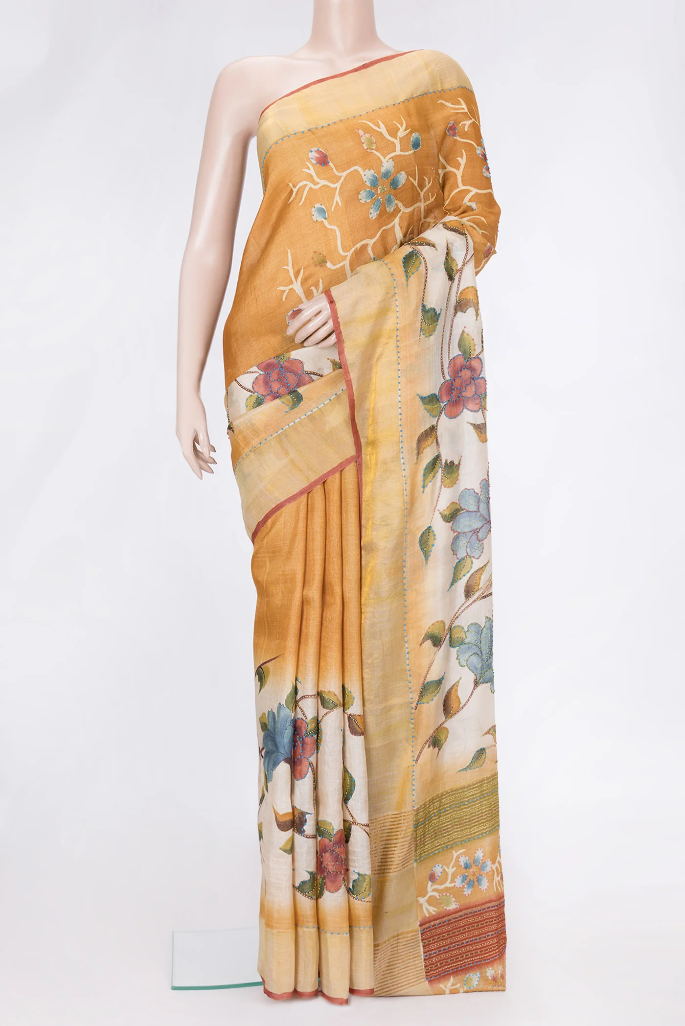 Mustard Tussar Silk Saree