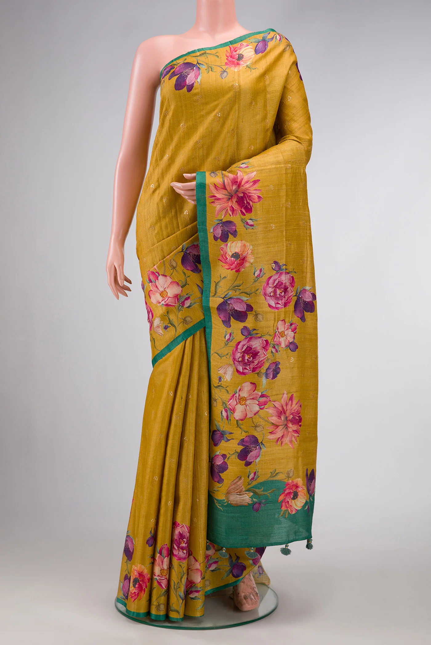 Mustard Tussar Silk Saree