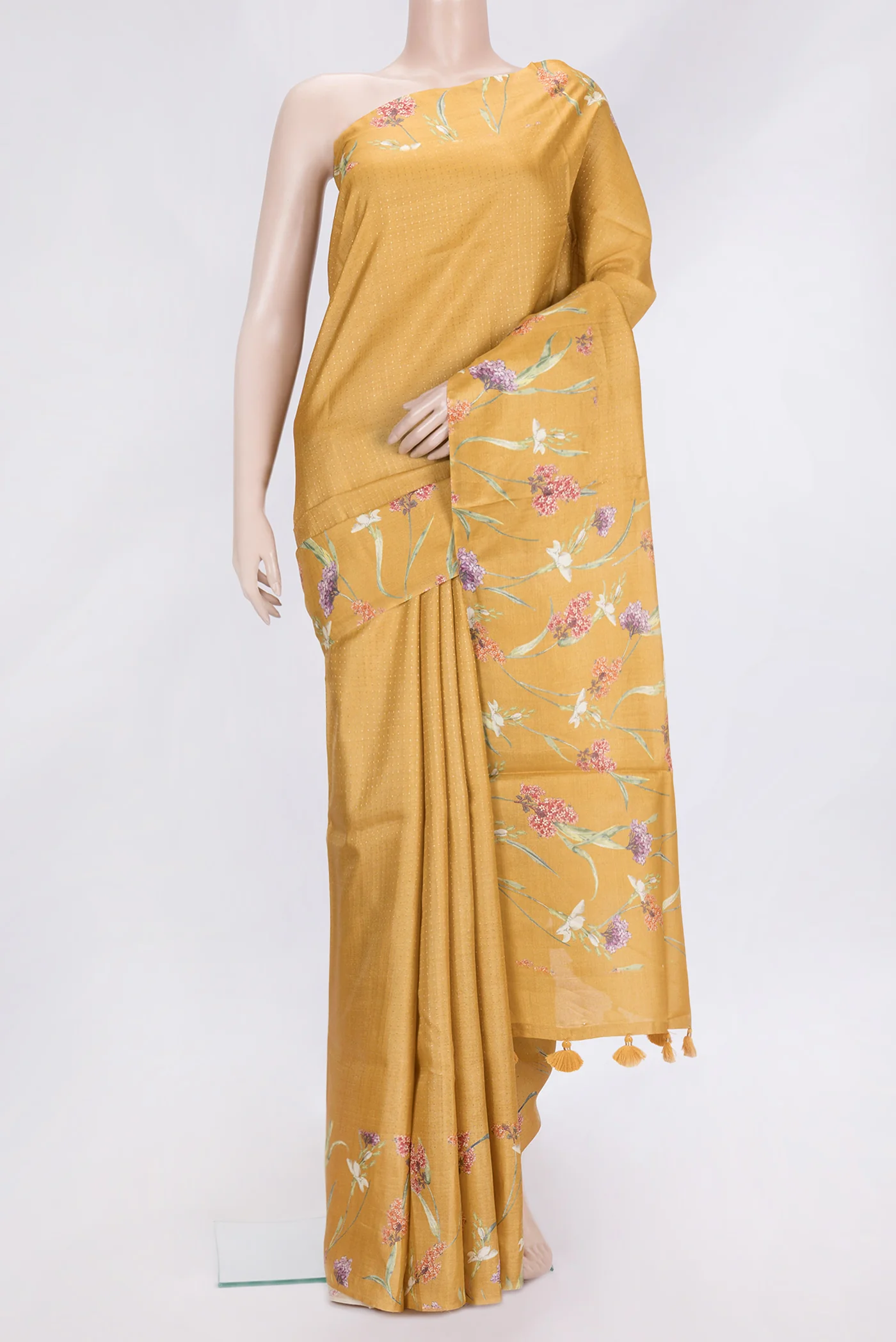 Mustard Tussar Silk Saree