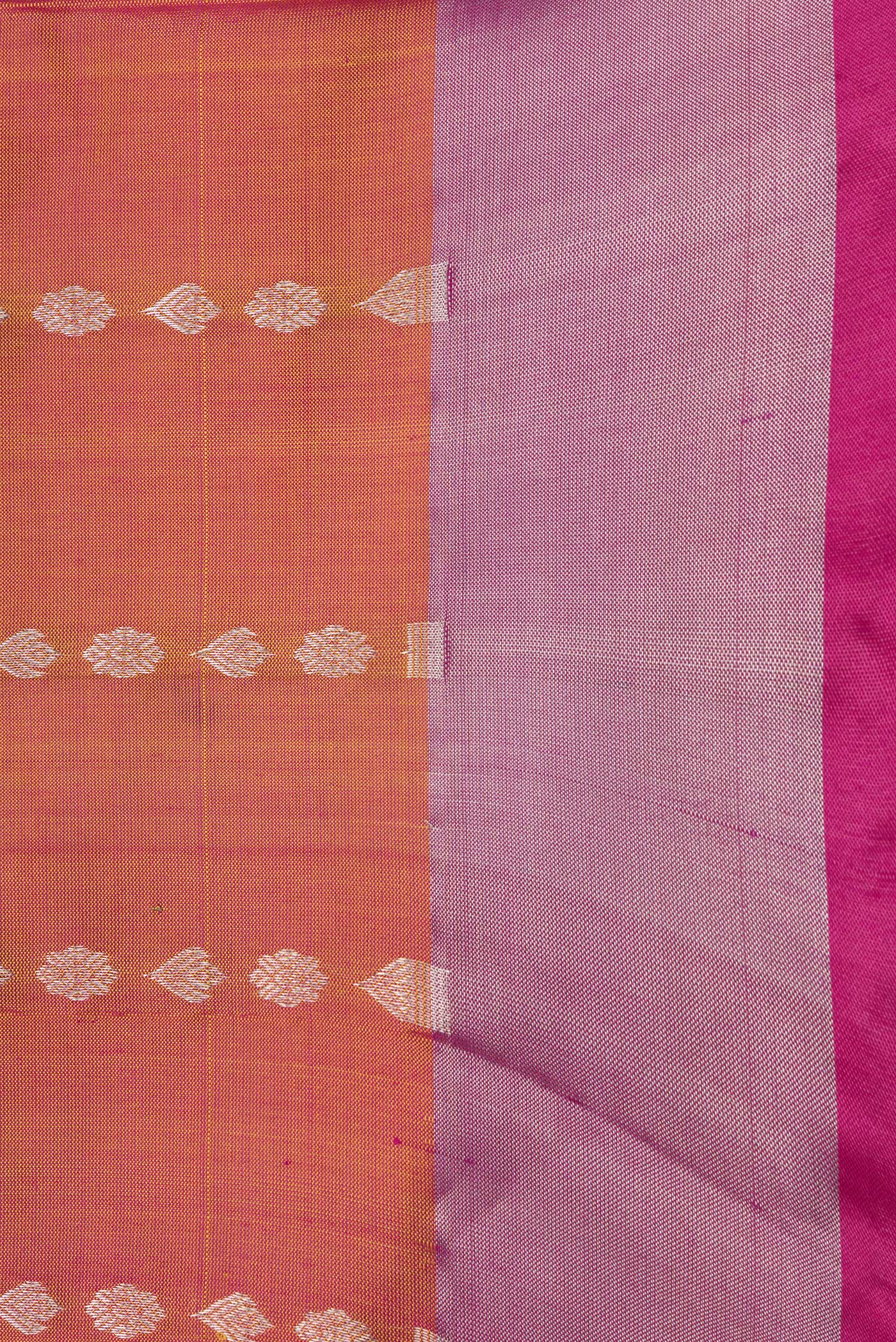 Pinkish Yellow Dual Tone Uppada Silk Saree - Image 3