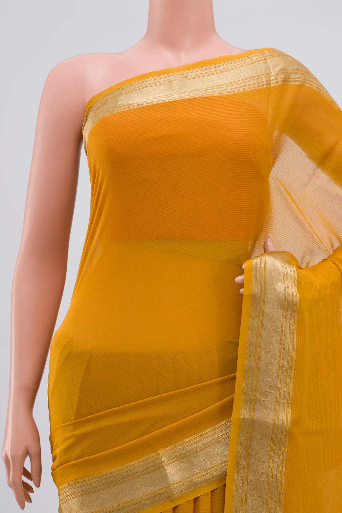 Yellow Mysore Georgette Saree - Image 2