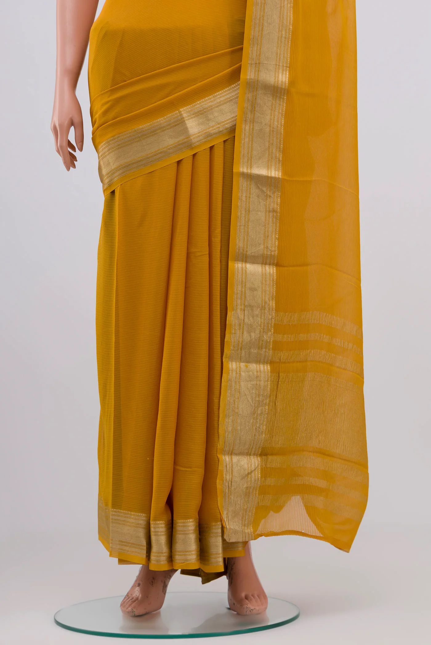 Yellow Mysore Georgette Saree - Image 3
