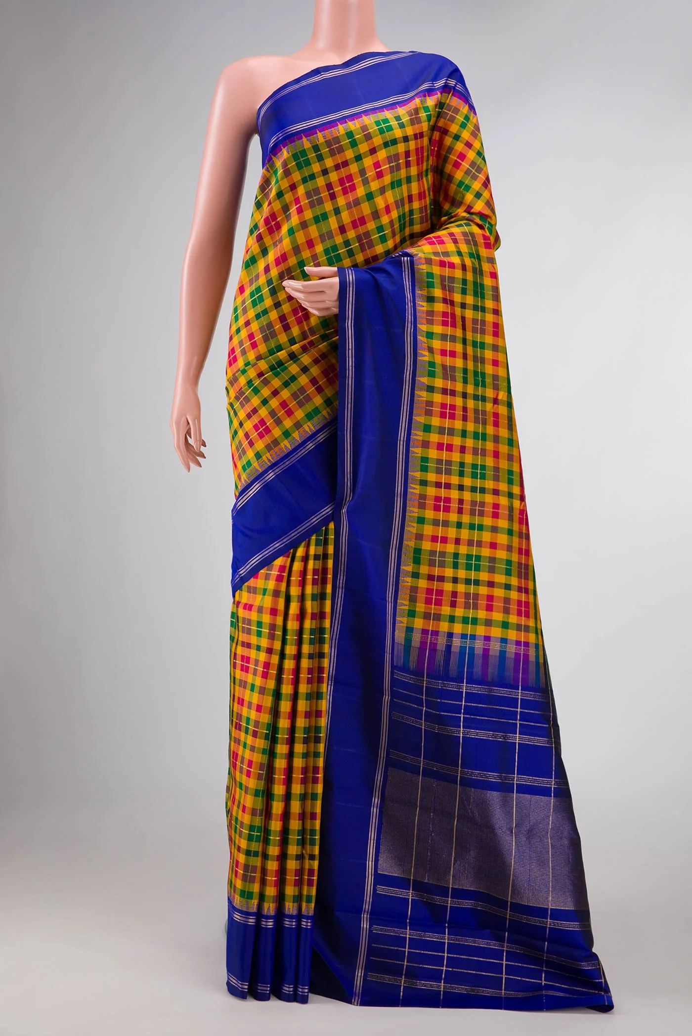 Mustard, Green and Maroon Color Kanjivaram Silk Saree