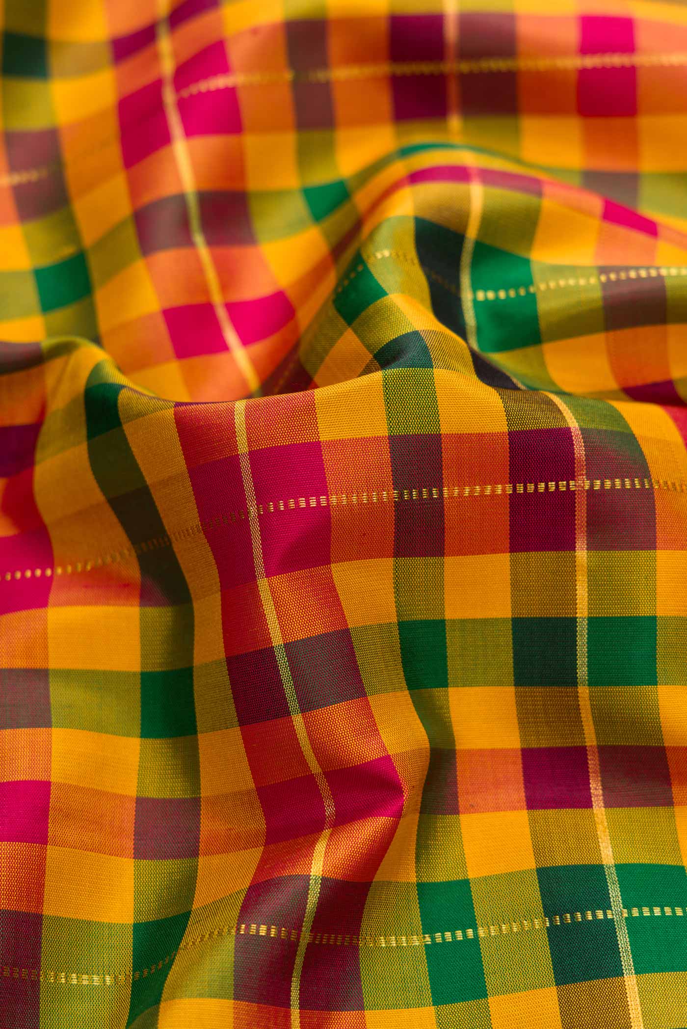 Mustard, Green and Maroon Color Kanjivaram Silk Saree - Image 2