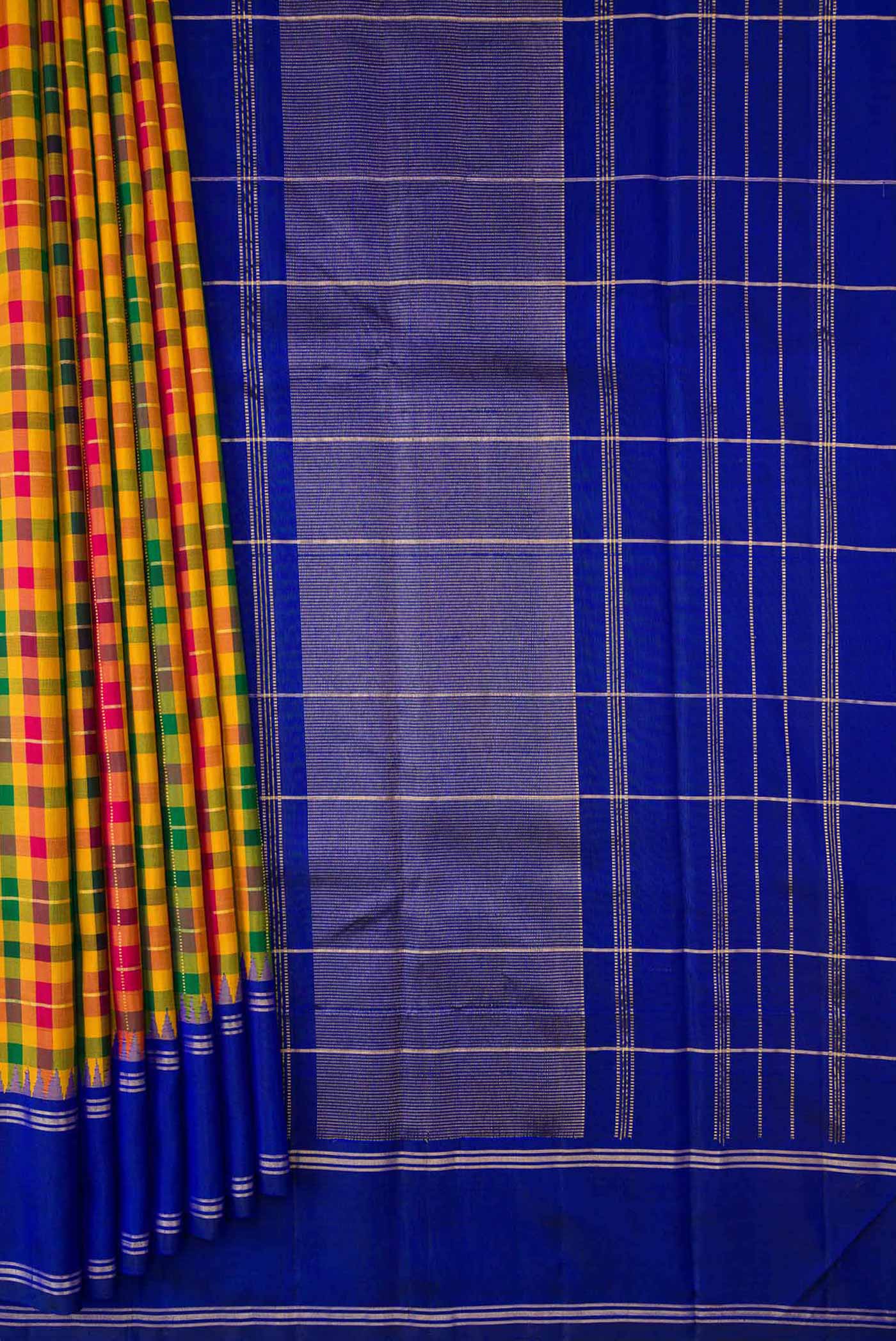 Mustard, Green and Maroon Color Kanjivaram Silk Saree - Image 4
