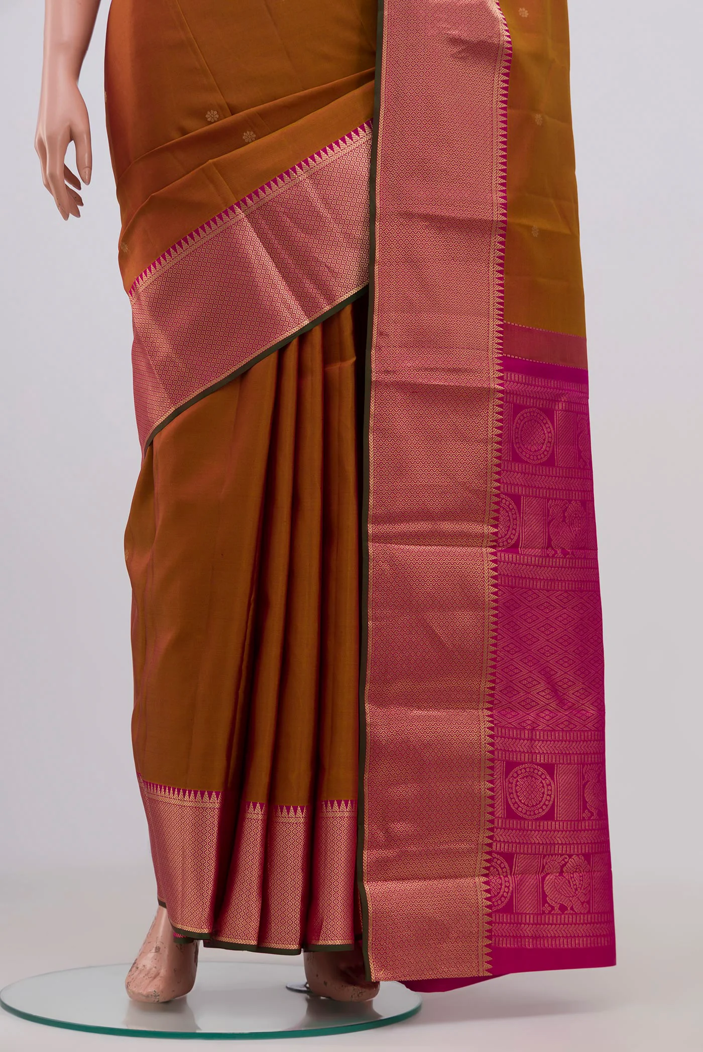 Mustard Kanchipuram Silk Saree - Image 3