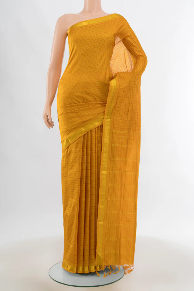 Mustard Kanchipuram Silk Nine Yards Saree