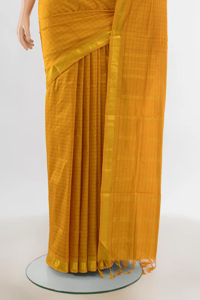 Mustard Kanchipuram Silk Nine Yards Saree - Image 3