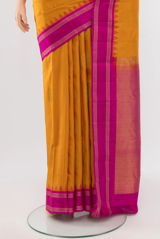 Mustard Kanchipuram Silk Saree - Image 3