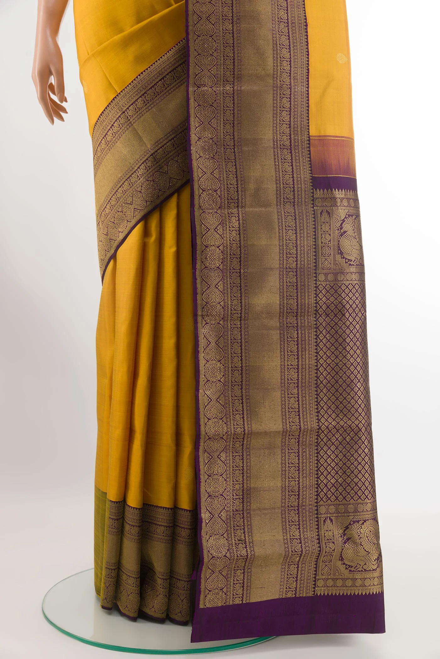 Mustard Kanchipuram Silk Saree - Image 3