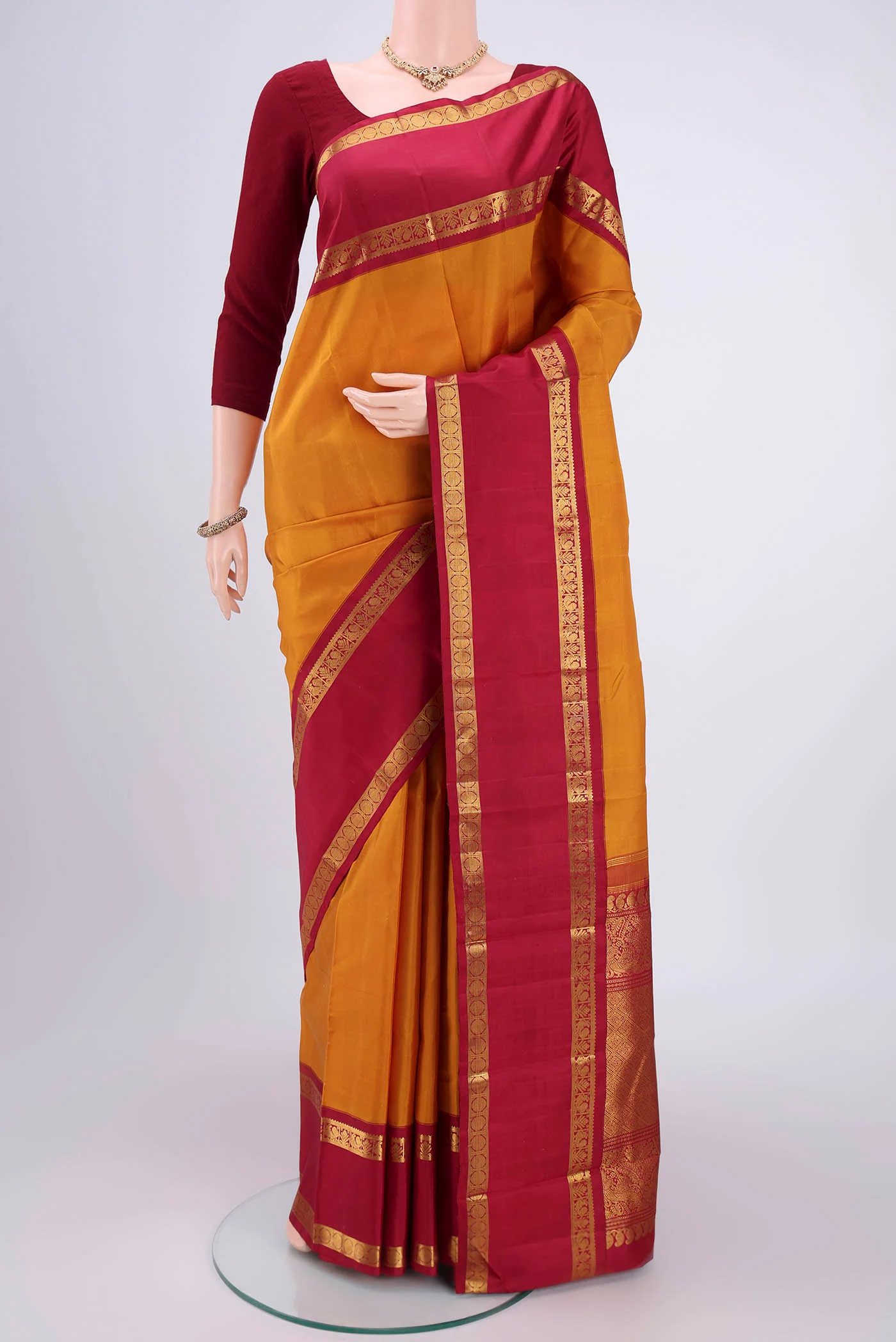 Pure Silk Pure Zari Mustard Kanchipuram Saree