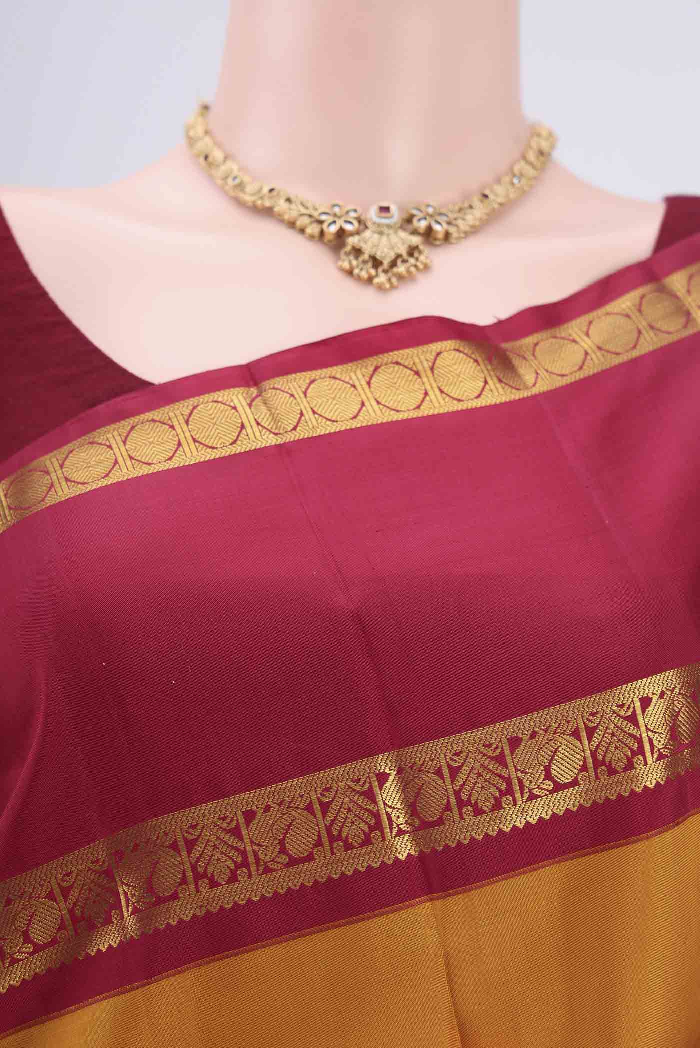 Pure Silk Pure Zari Mustard Kanchipuram Saree - Image 2