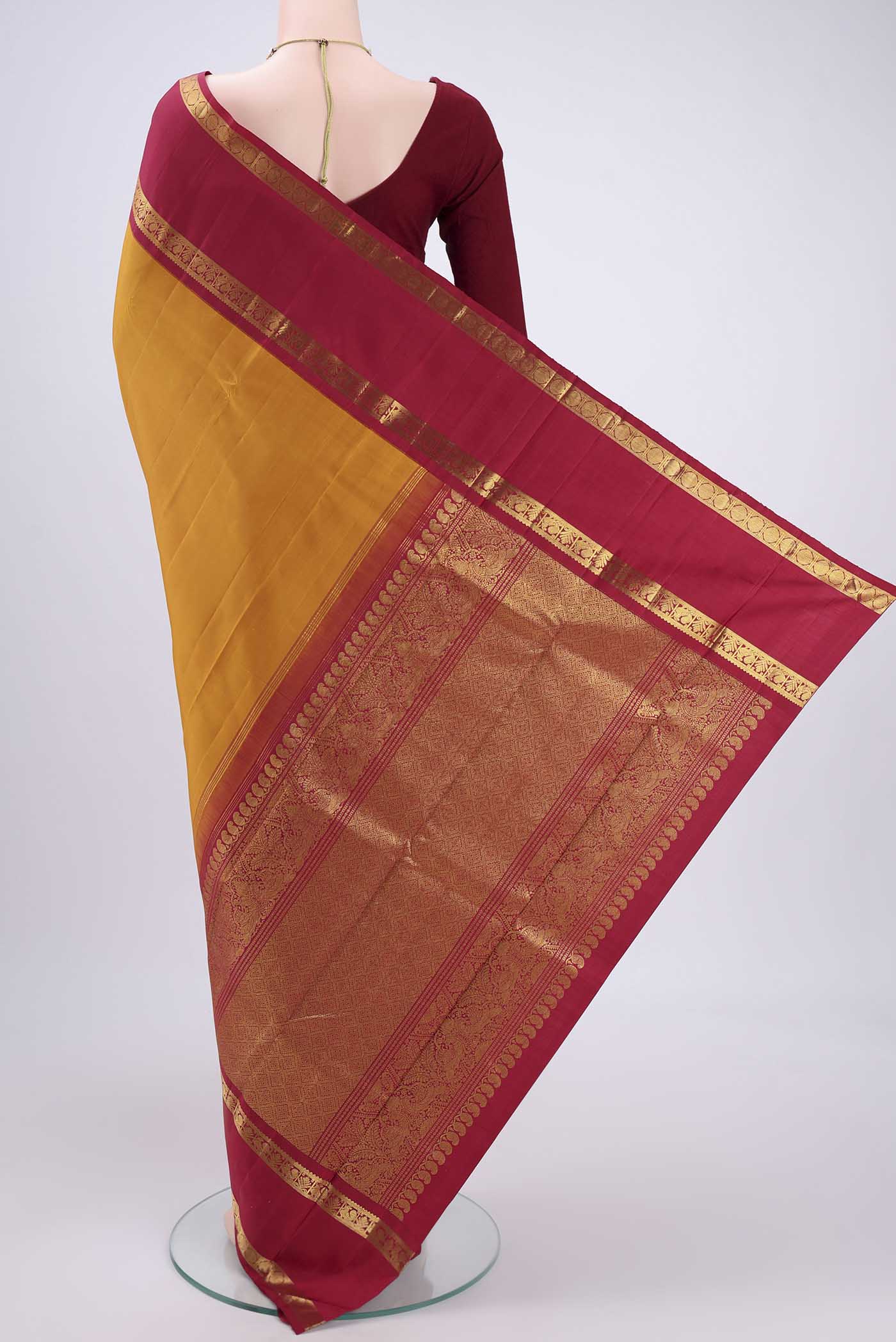 Pure Silk Pure Zari Mustard Kanchipuram Saree - Image 3