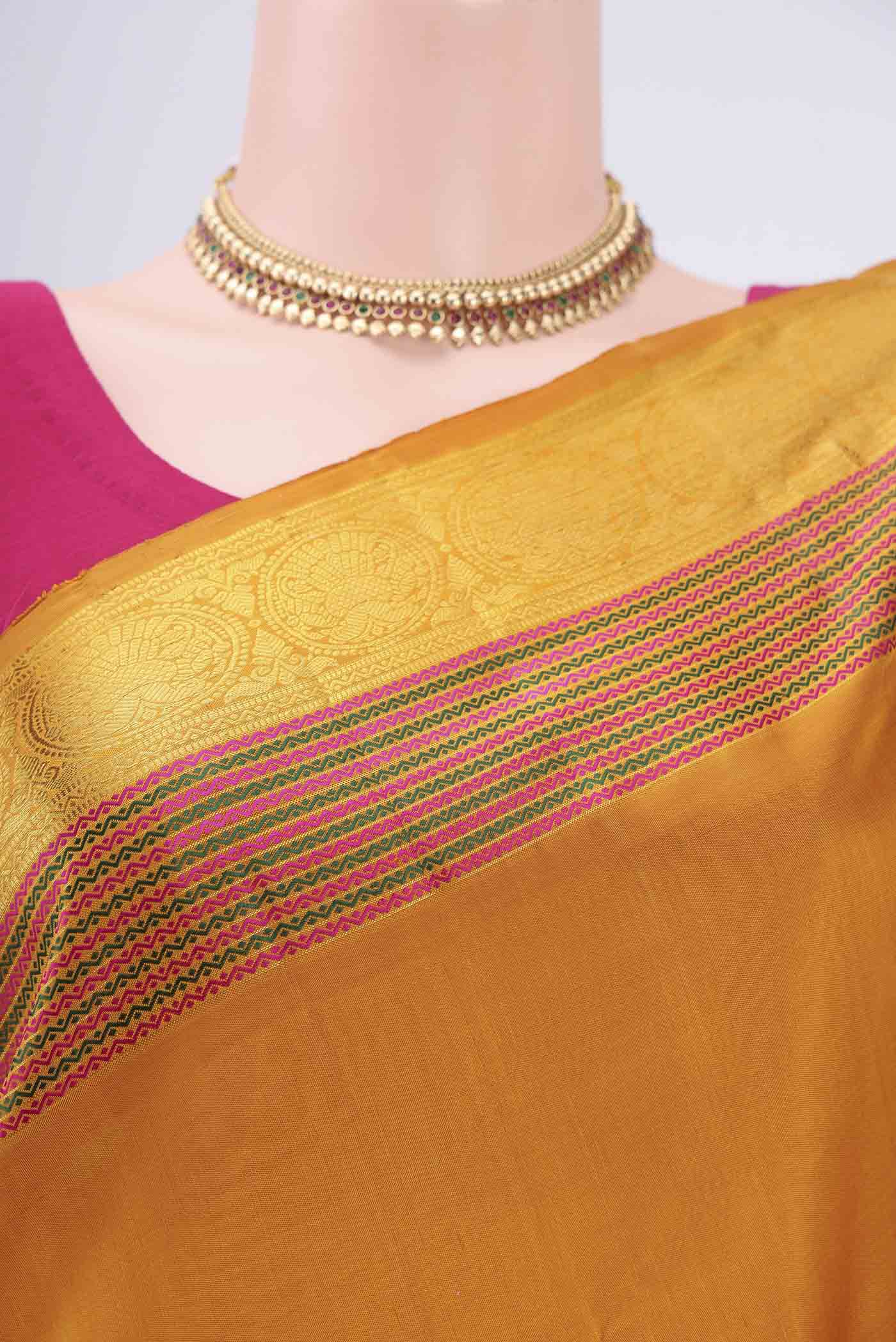 Pure Silk Pure Zari Mustard Kanchipuram Saree - Image 2