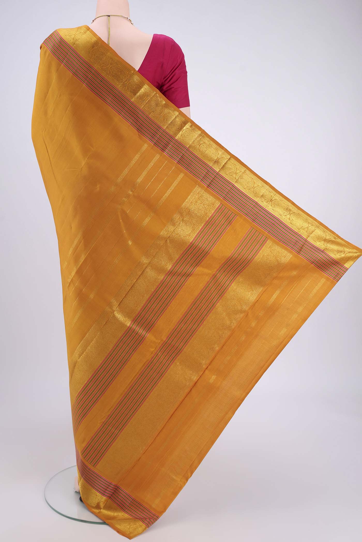 Pure Silk Pure Zari Mustard Kanchipuram Saree - Image 3