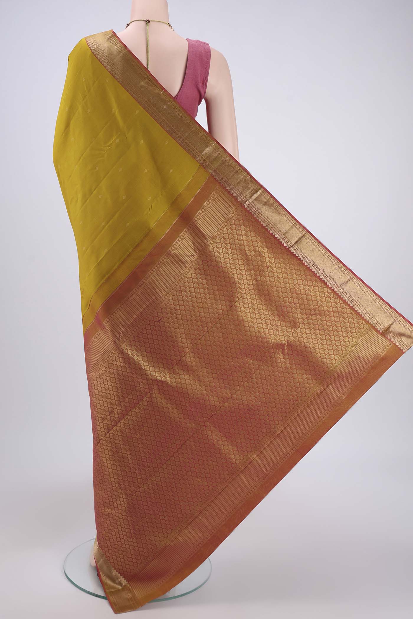 Mustard Kanchipuram Silk Saree - Image 3