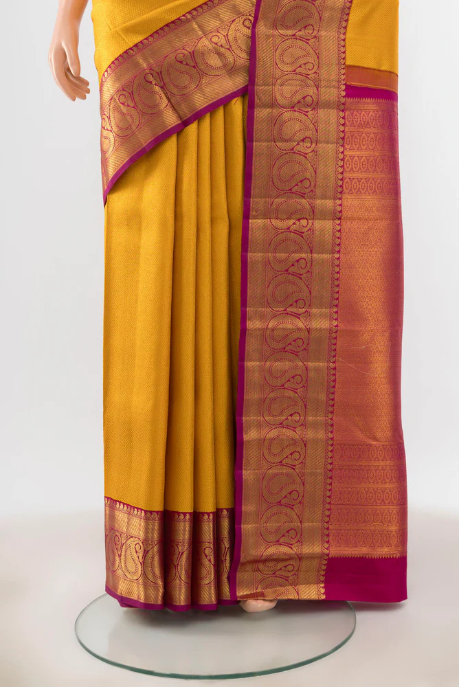 Mustard Kanchipuram Silk Saree - Image 3