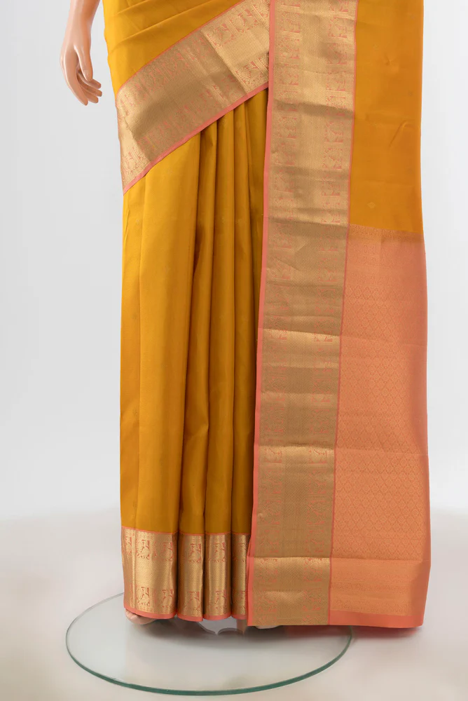 Mustard Kanchipuram Silk Saree - Image 3