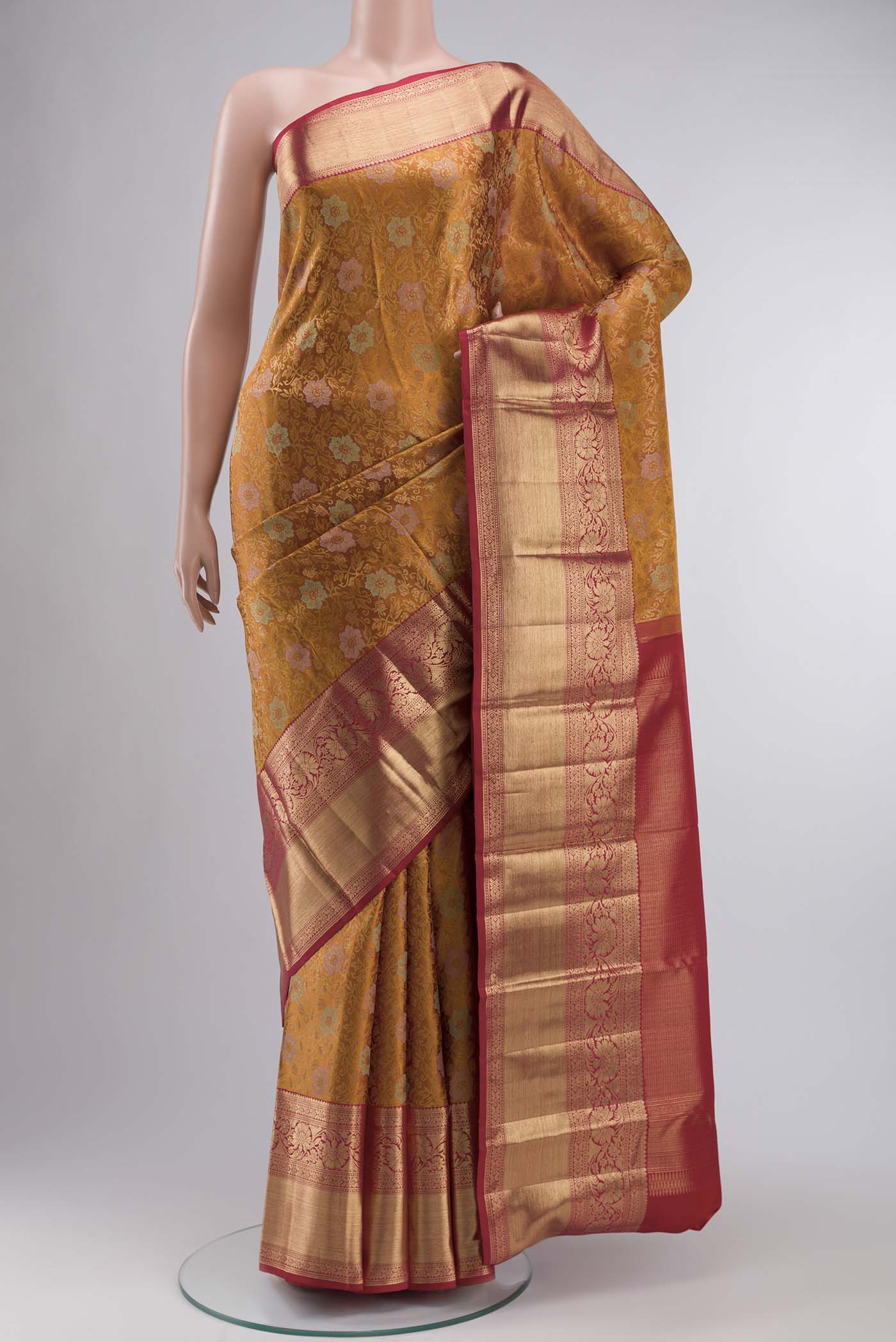Mustard Kanchipuram Silk Saree