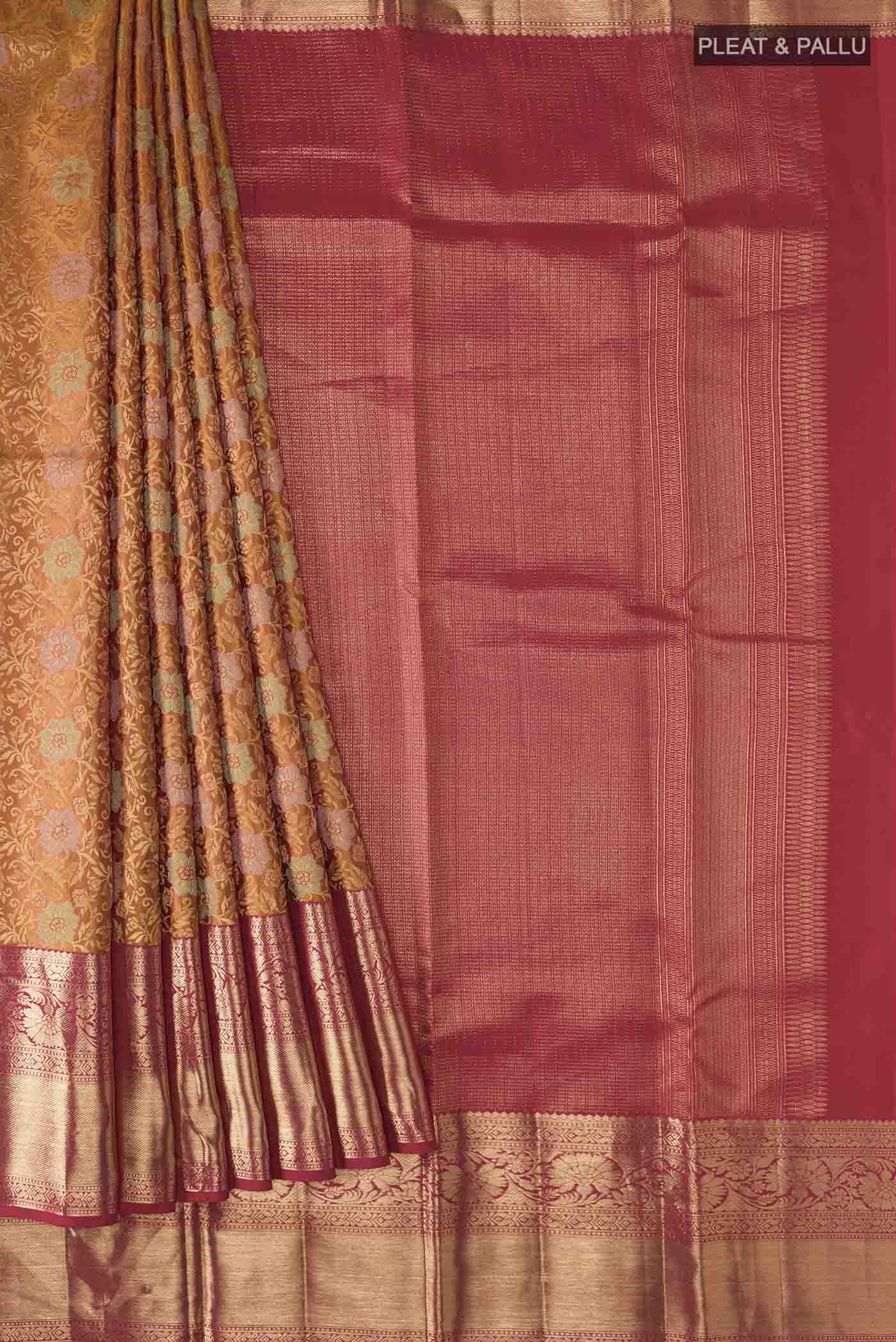 Mustard Kanchipuram Silk Saree - Image 4