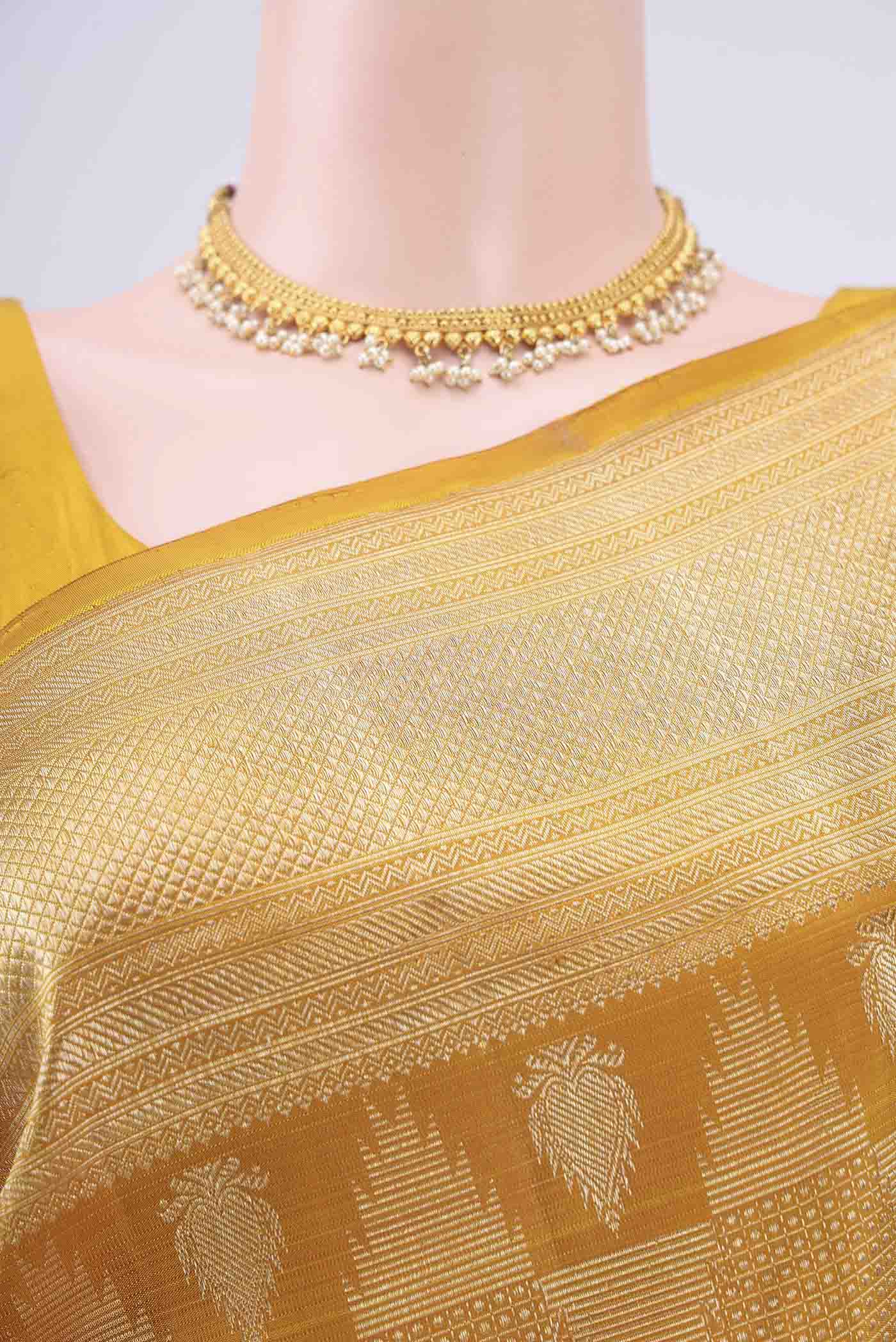 Mustard Kanchipuram Silk Saree - Image 2