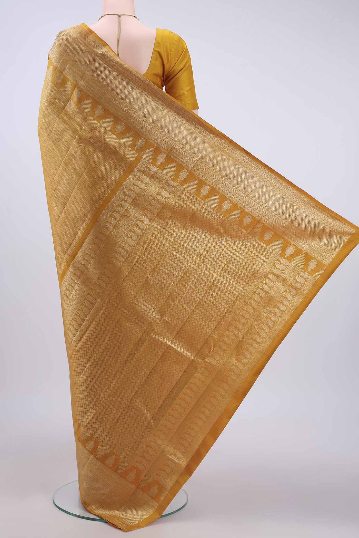 Mustard Kanchipuram Silk Saree - Image 3