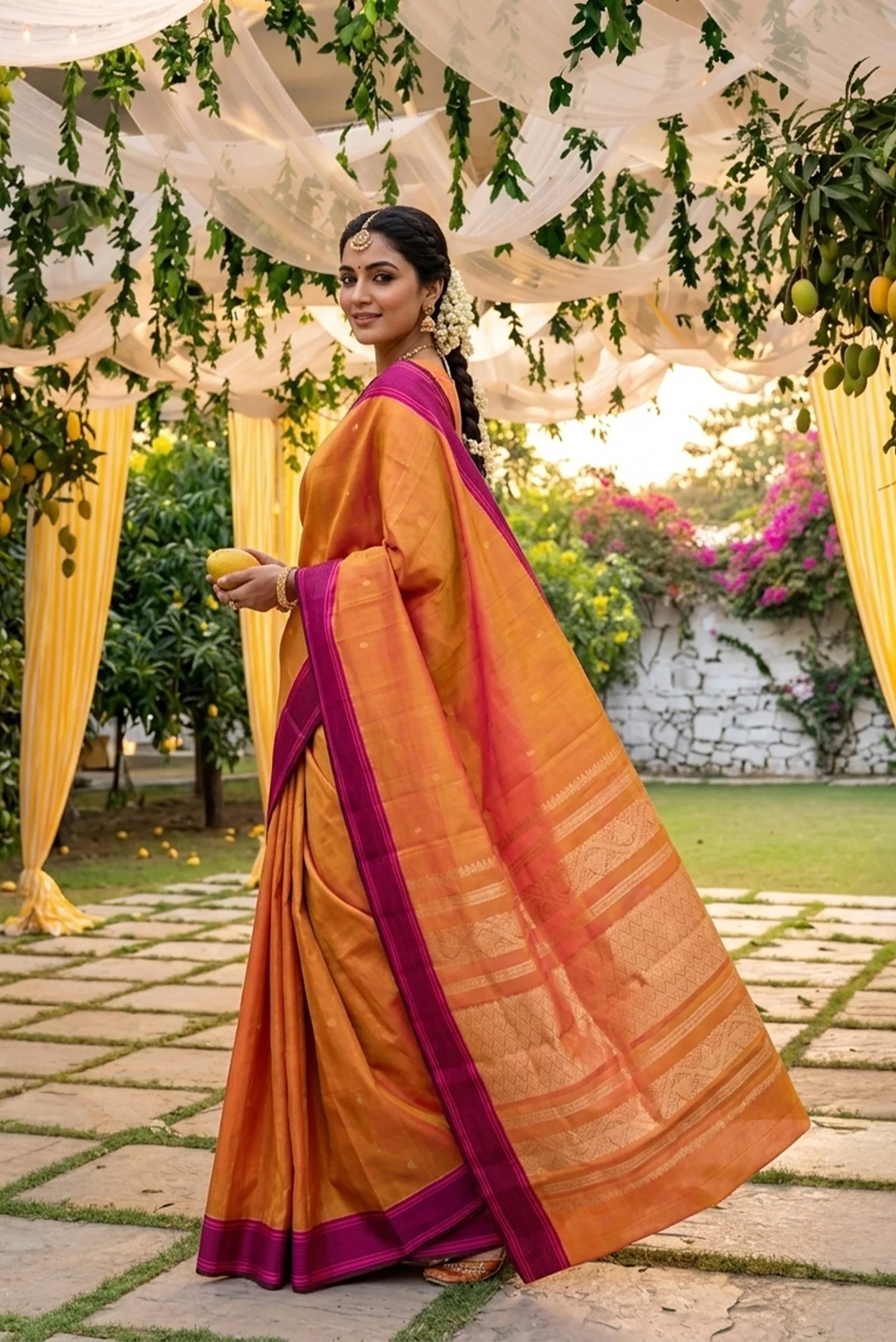 Mustard Kanchipuram Silk Saree