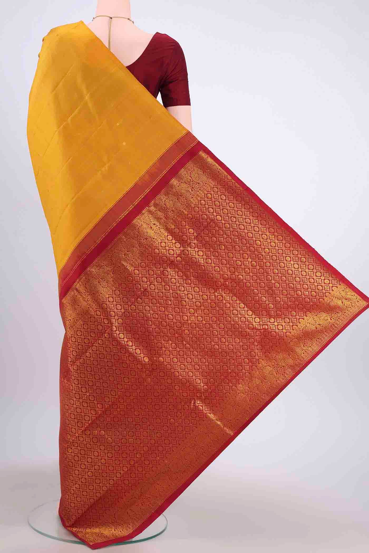 Mustard Kanchipuram Silk Saree - Image 3