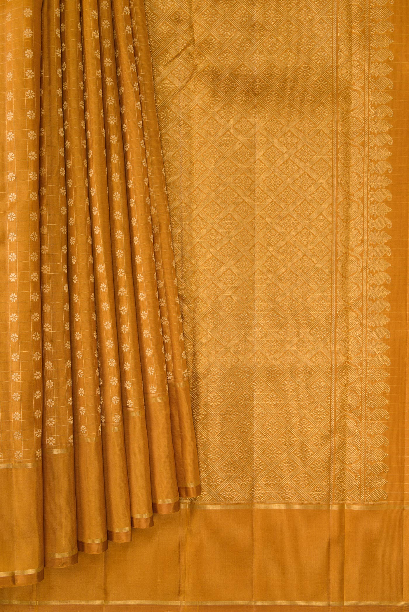 Mustard Kanchipuram Silk Saree - Image 4