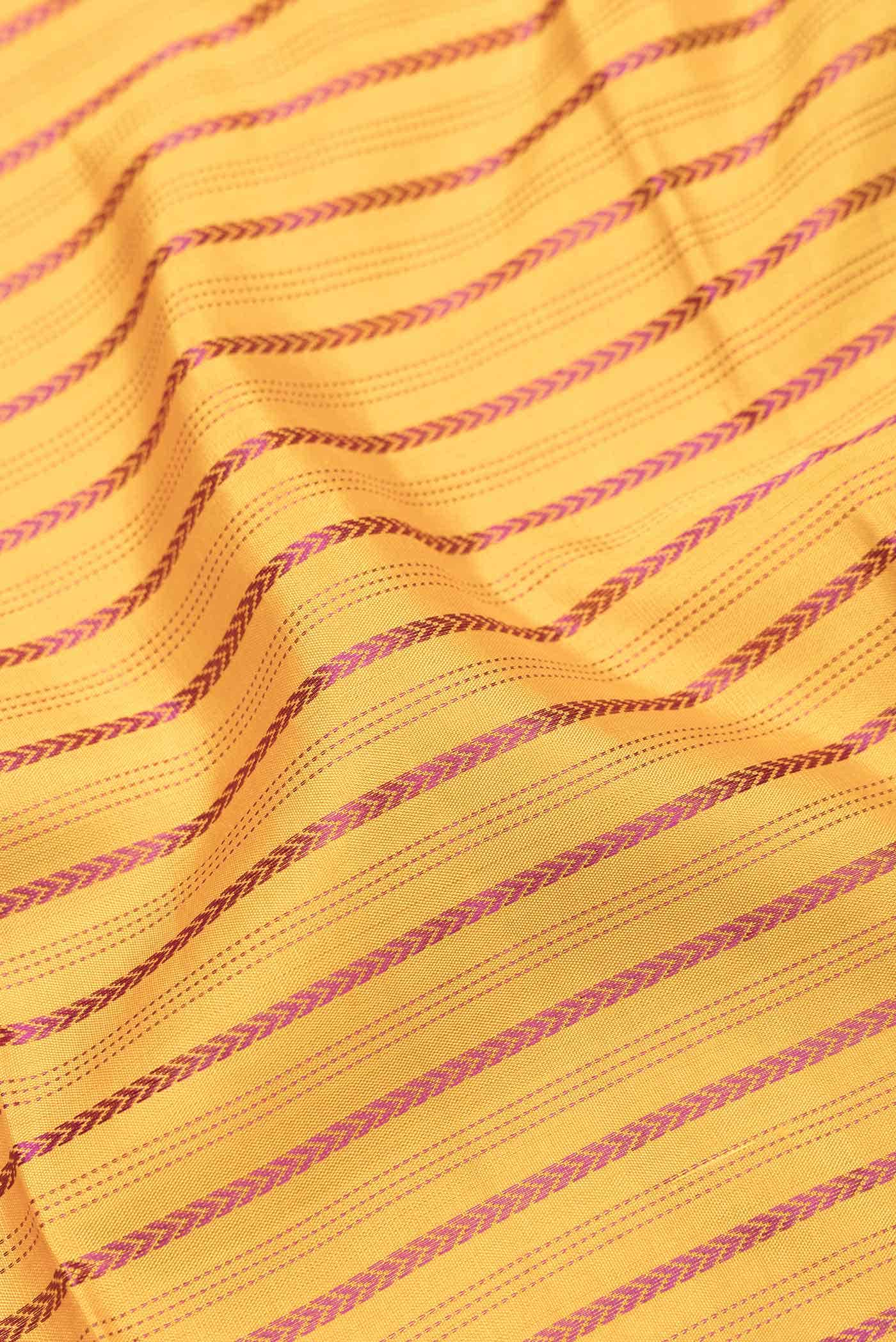 Pure Silk Pure Zari Mustard Kanjivaram Saree - Image 3