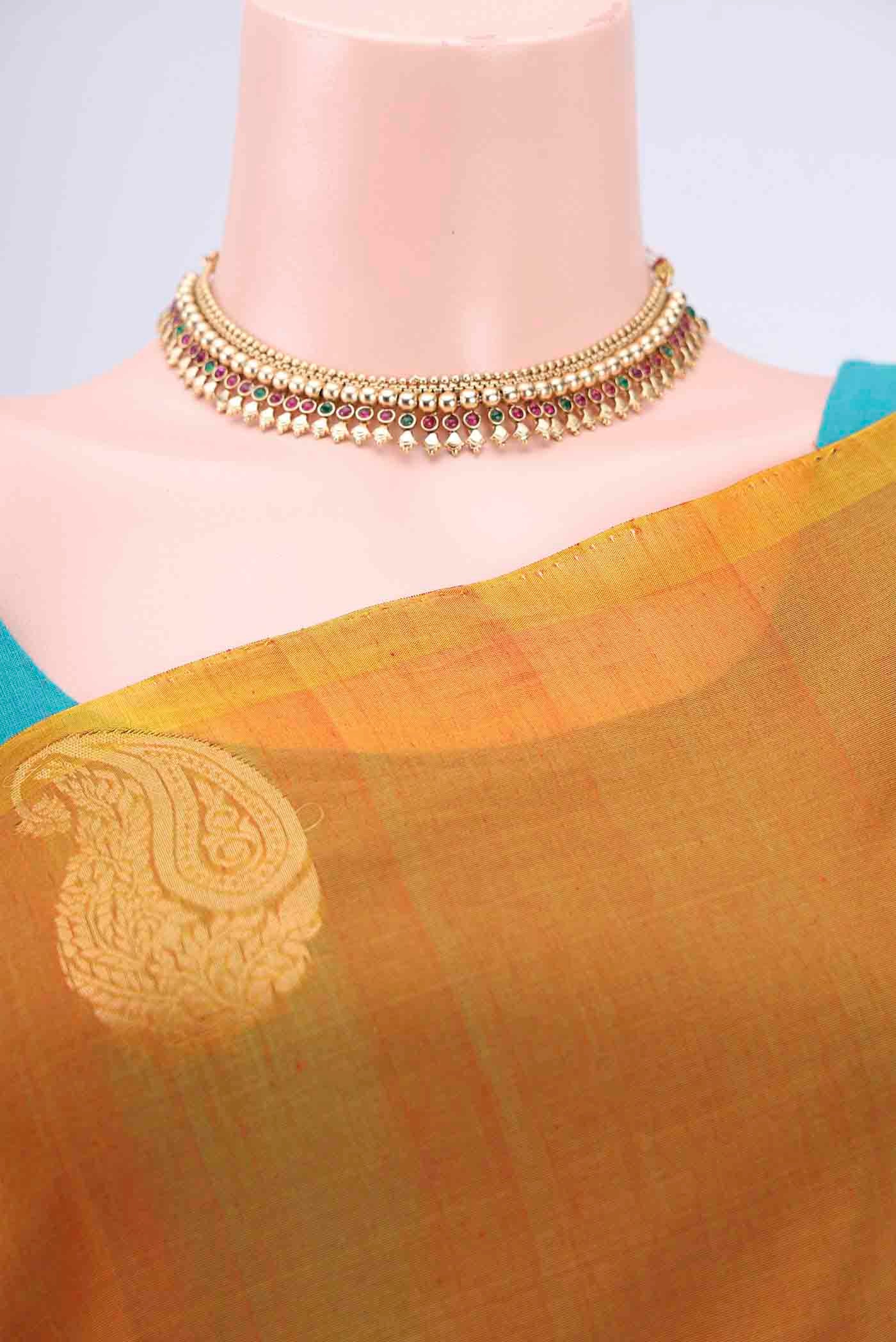 Mustard Silk Cotton Saree - Image 2