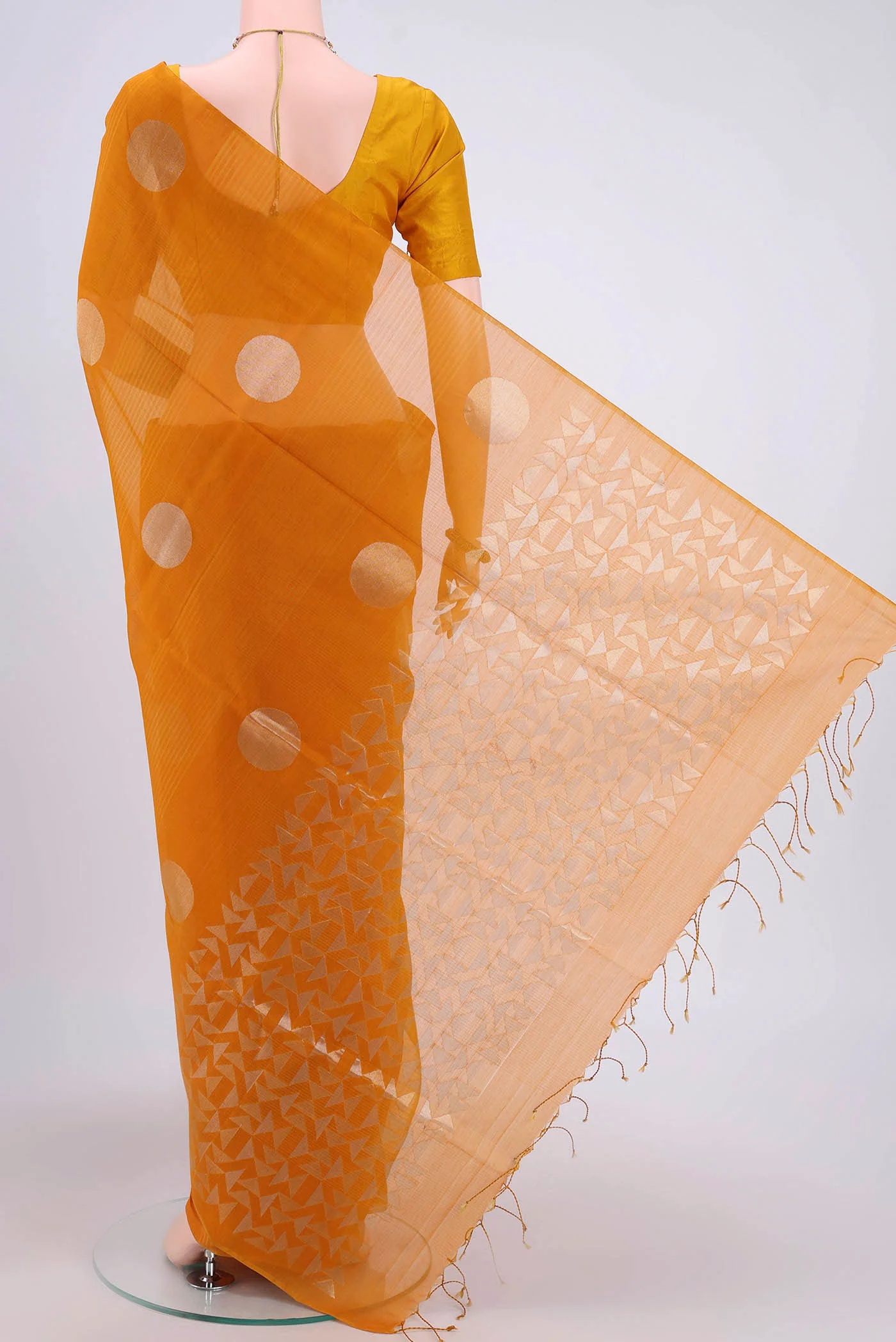 Mustard Silk Cotton Saree - Image 3