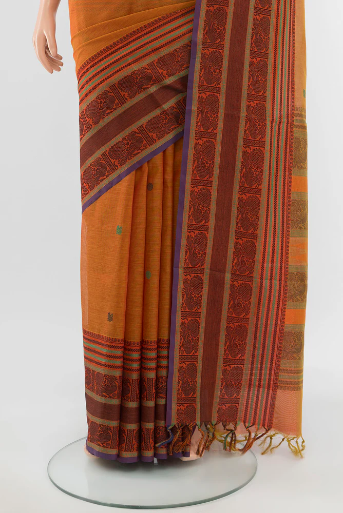 Mustard Silk Cotton Saree - Image 3