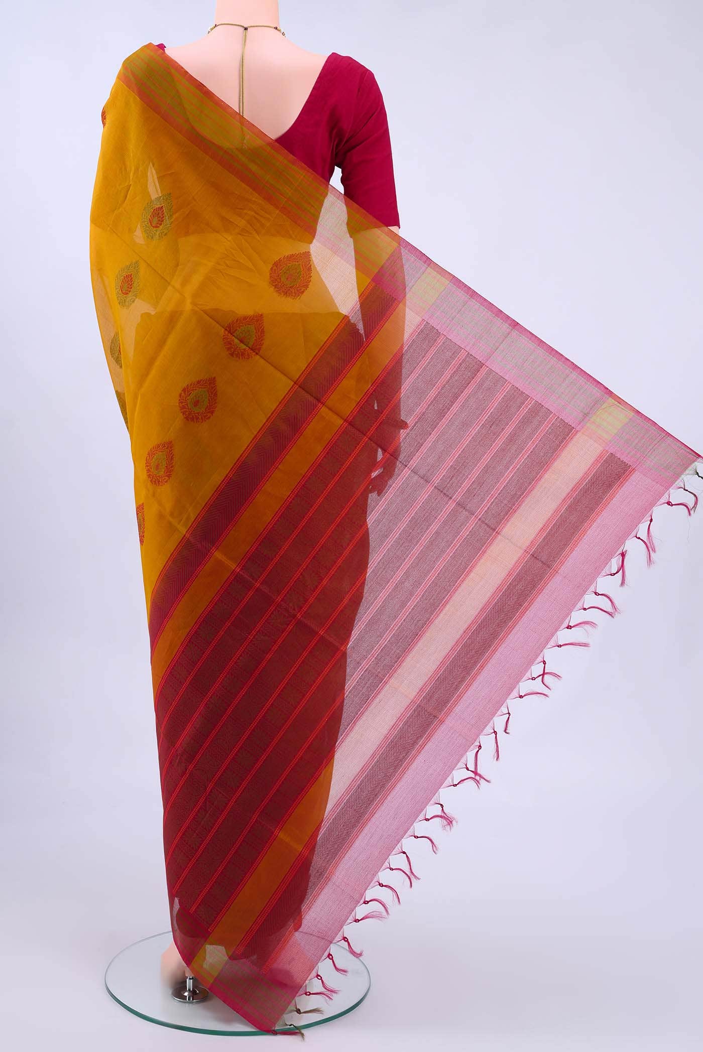 Mustard Kora Cotton Saree - Image 2