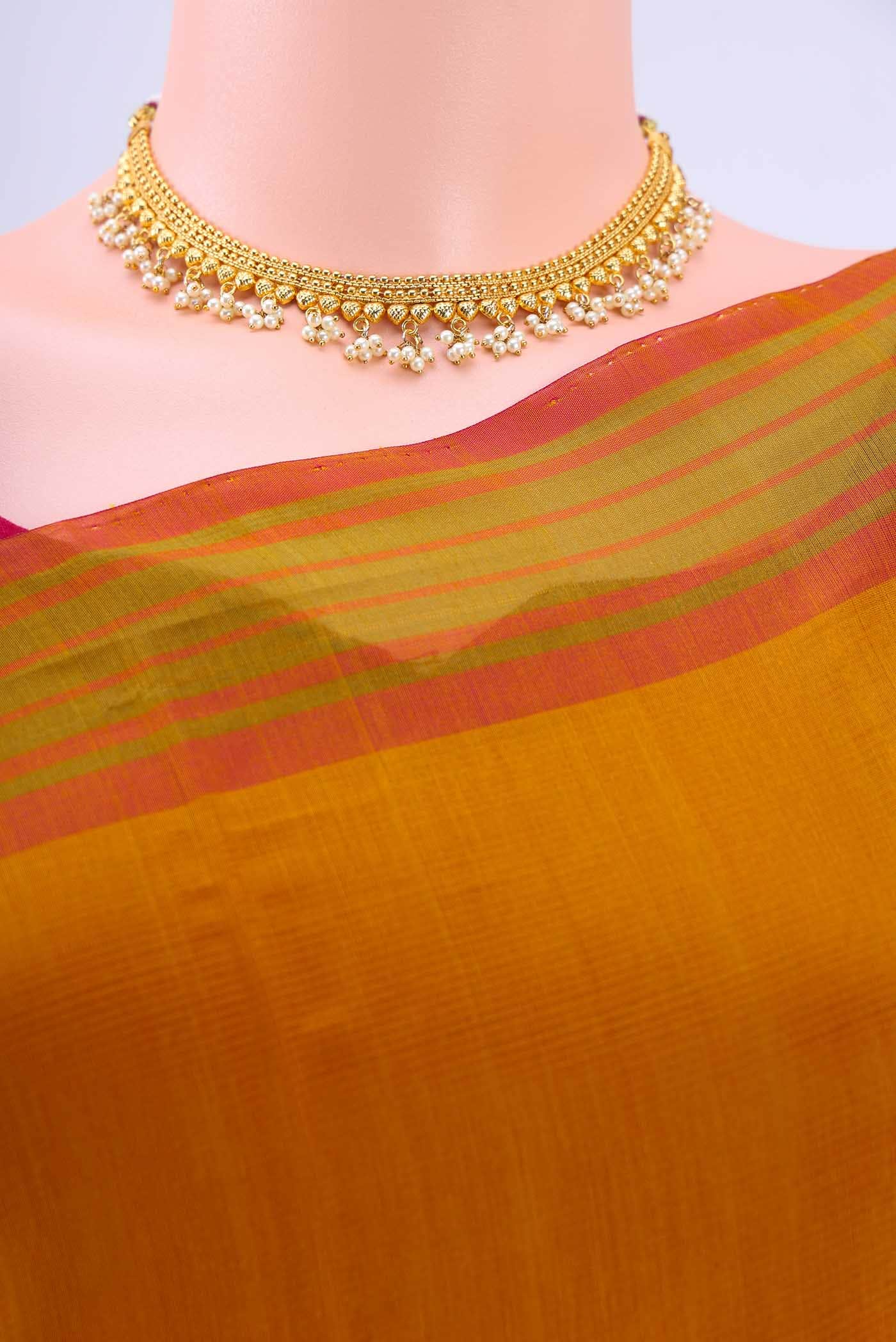 Mustard Kora Cotton Saree - Image 3