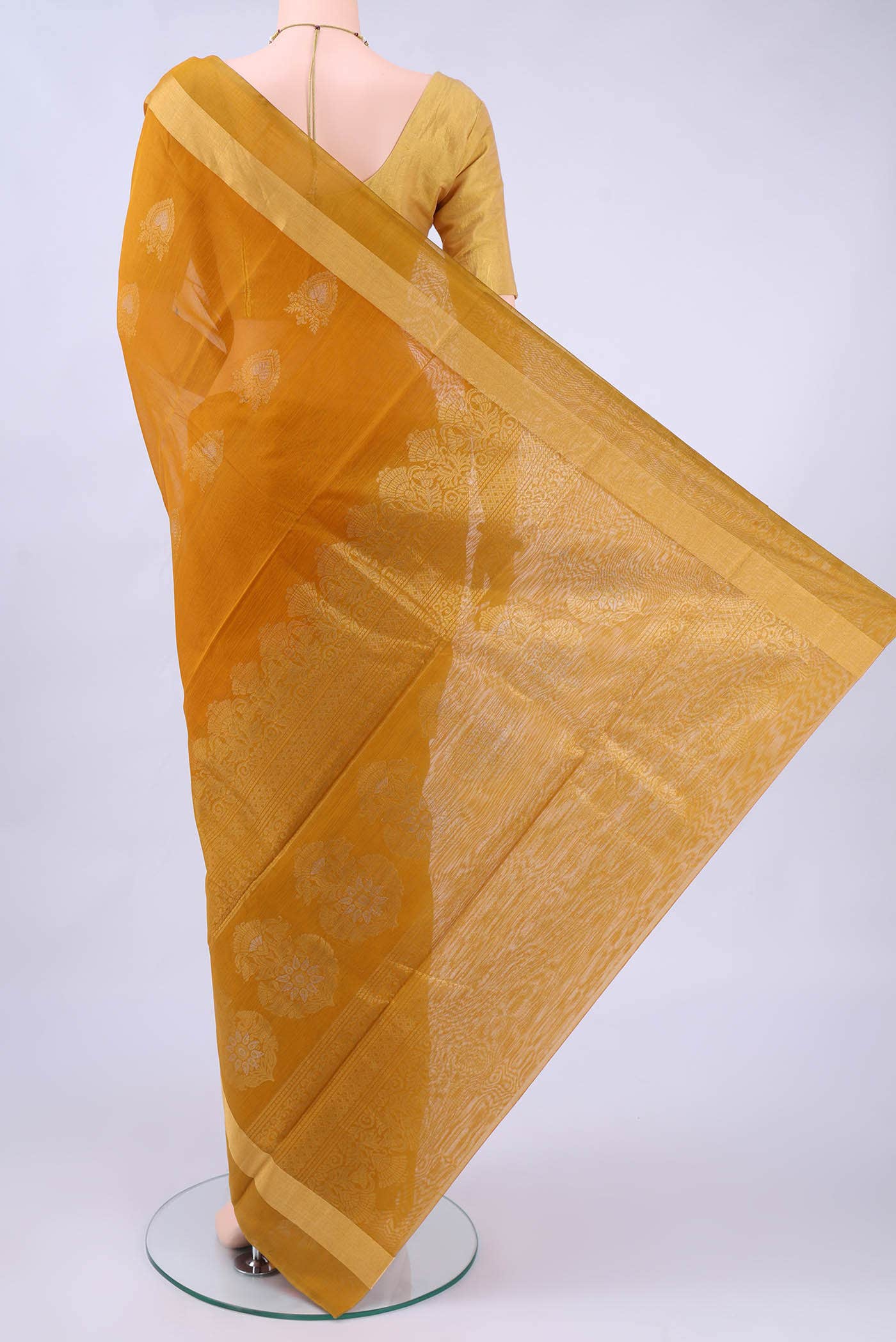 Mustard Kora Cotton Saree - Image 2