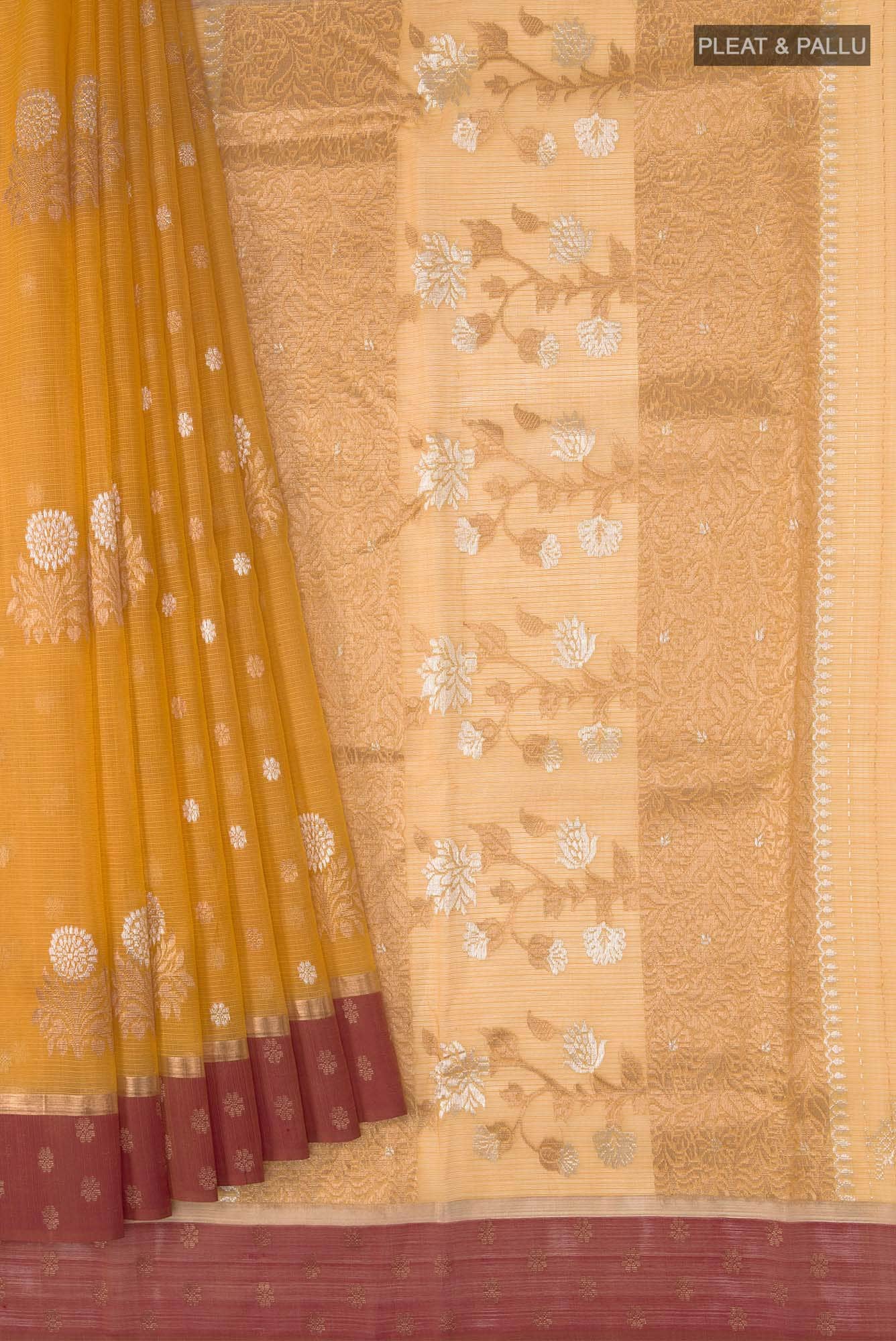 Mustard Kora Silk Saree - Image 2
