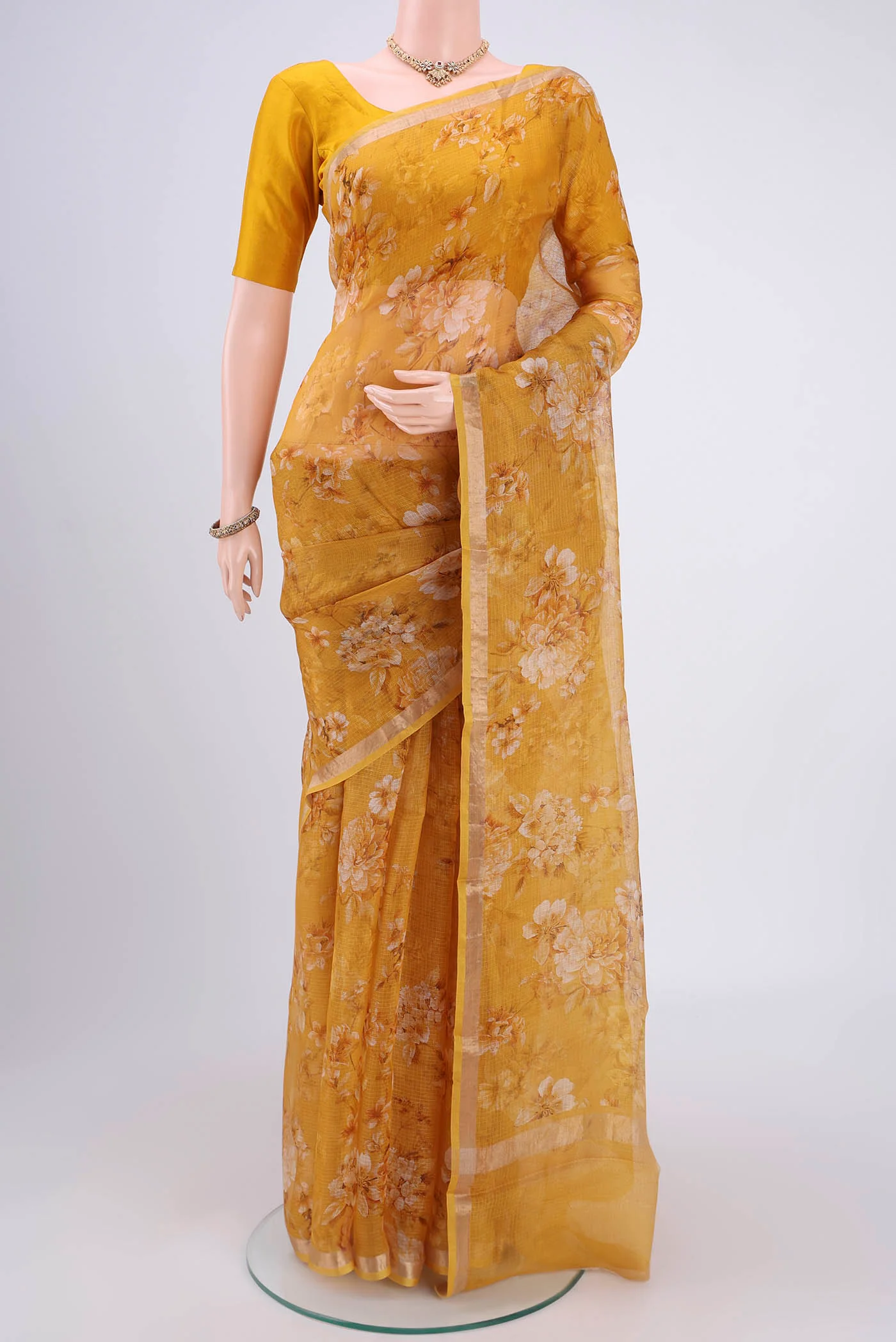Mustard Kota Silk Saree
