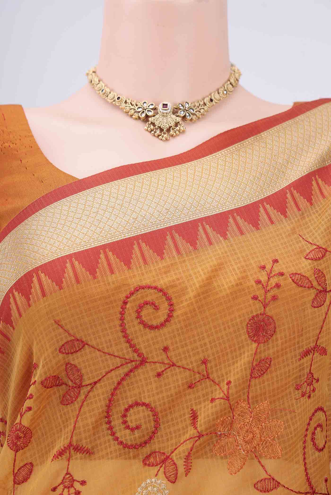 Mustard Blended Kota Cotton Saree - Image 2