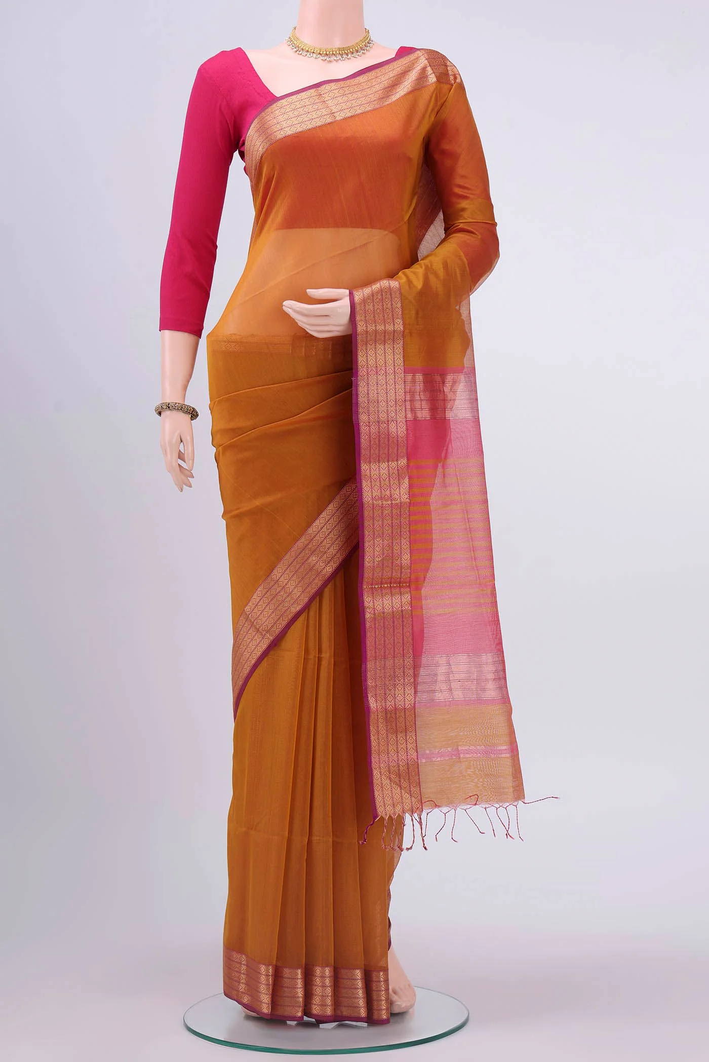 Mustard Maheshwari Silk Cotton Saree