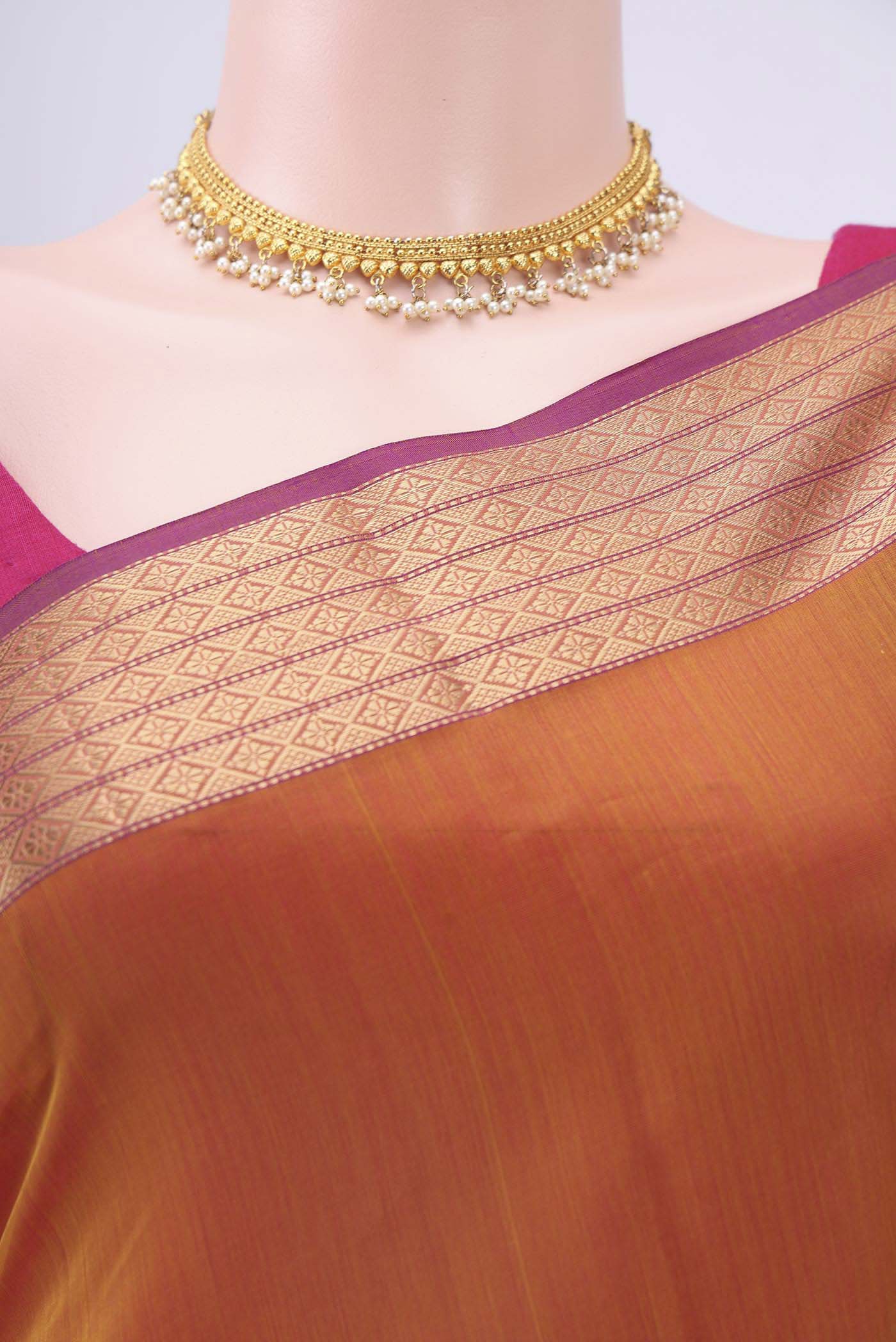 Mustard Maheshwari Silk Cotton Saree - Image 2