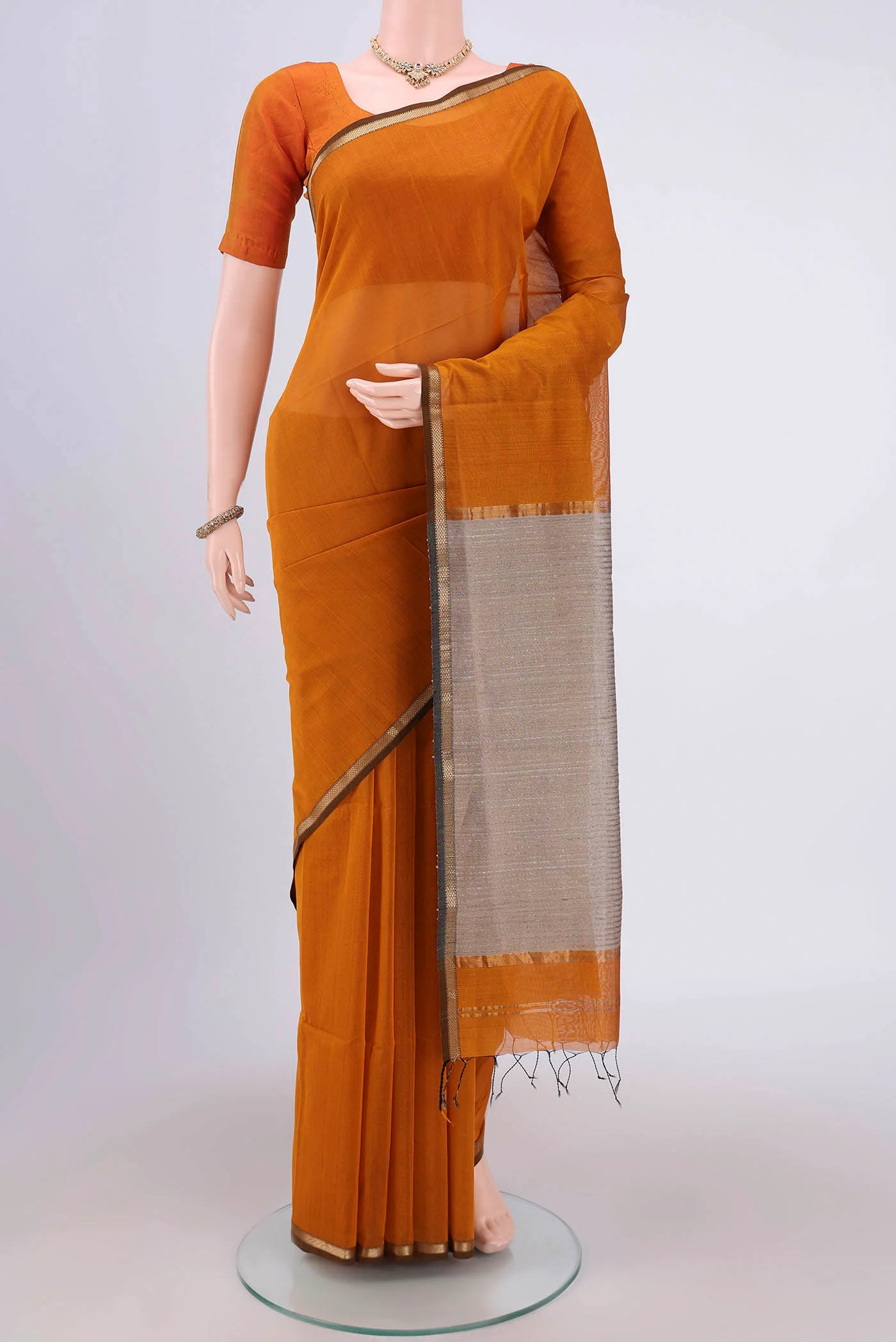 Mustard Maheshwari Silk Cotton Saree